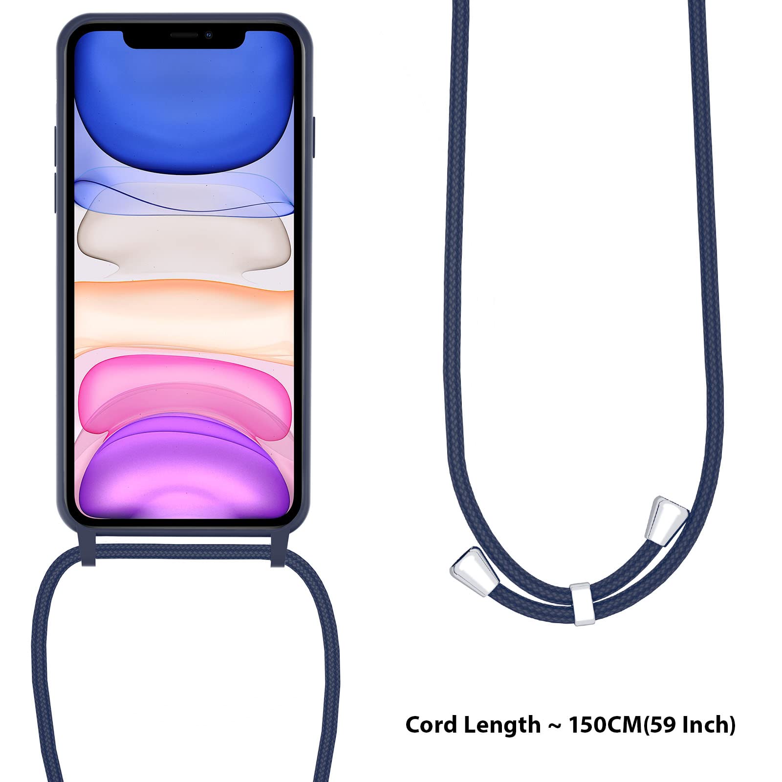 UEEBAI Adjustable Crossbody Lanyard Phone Case for iPhone 15 (6.1 inch) - Shockproof Silicone Cover with Soft Neck Strap, Belt Cord & Protective Design - Deep Blue - Perfect for Travel, Work, Gym & Outdoor Activities