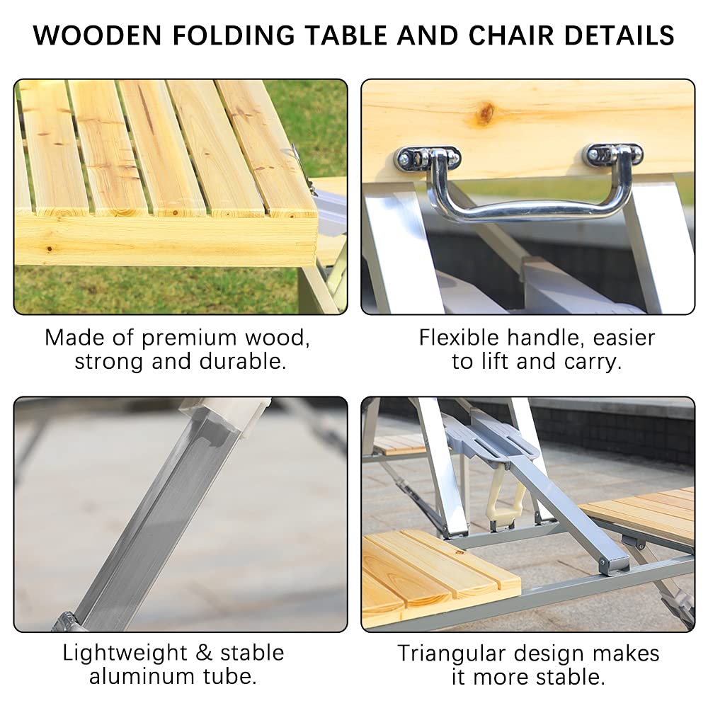 Portable Aluminum Folding Camping Picnic Table Bench Set with Umbrella Hole - 4 Seats & 1 Table for Indoor, Outdoor, Patio, Lawn, Garden - Perfect for Camping Trips, Backyard BBQs and Beach Outings