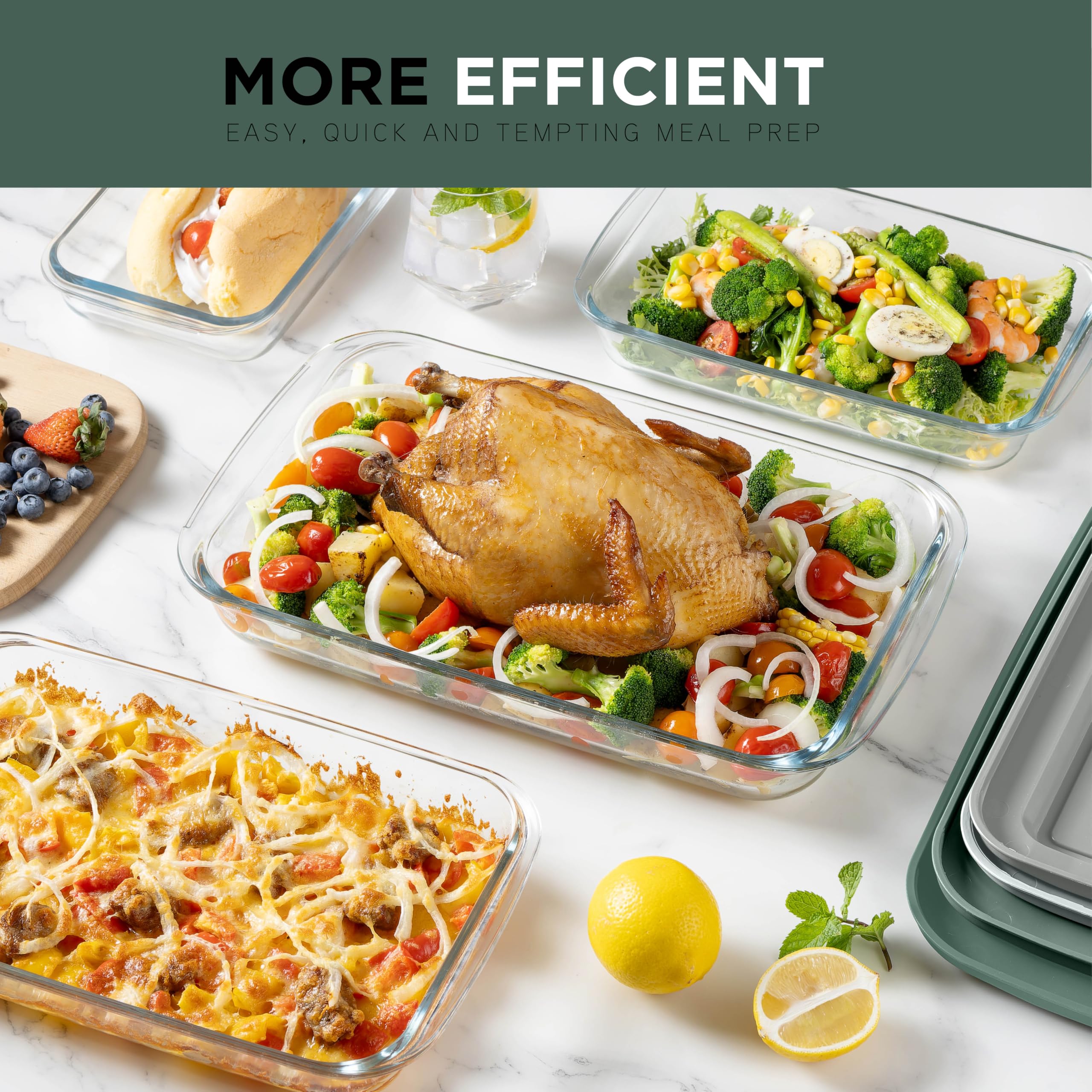 8-Piece Colorful Glass Baking Dish Set with Lids - Oven, Freezer & Microwave Safe Deep Casserole Dishes & Food Storage Containers - Perfect for Meal Prep, Leftovers & Holiday Cooking (Sage Green)