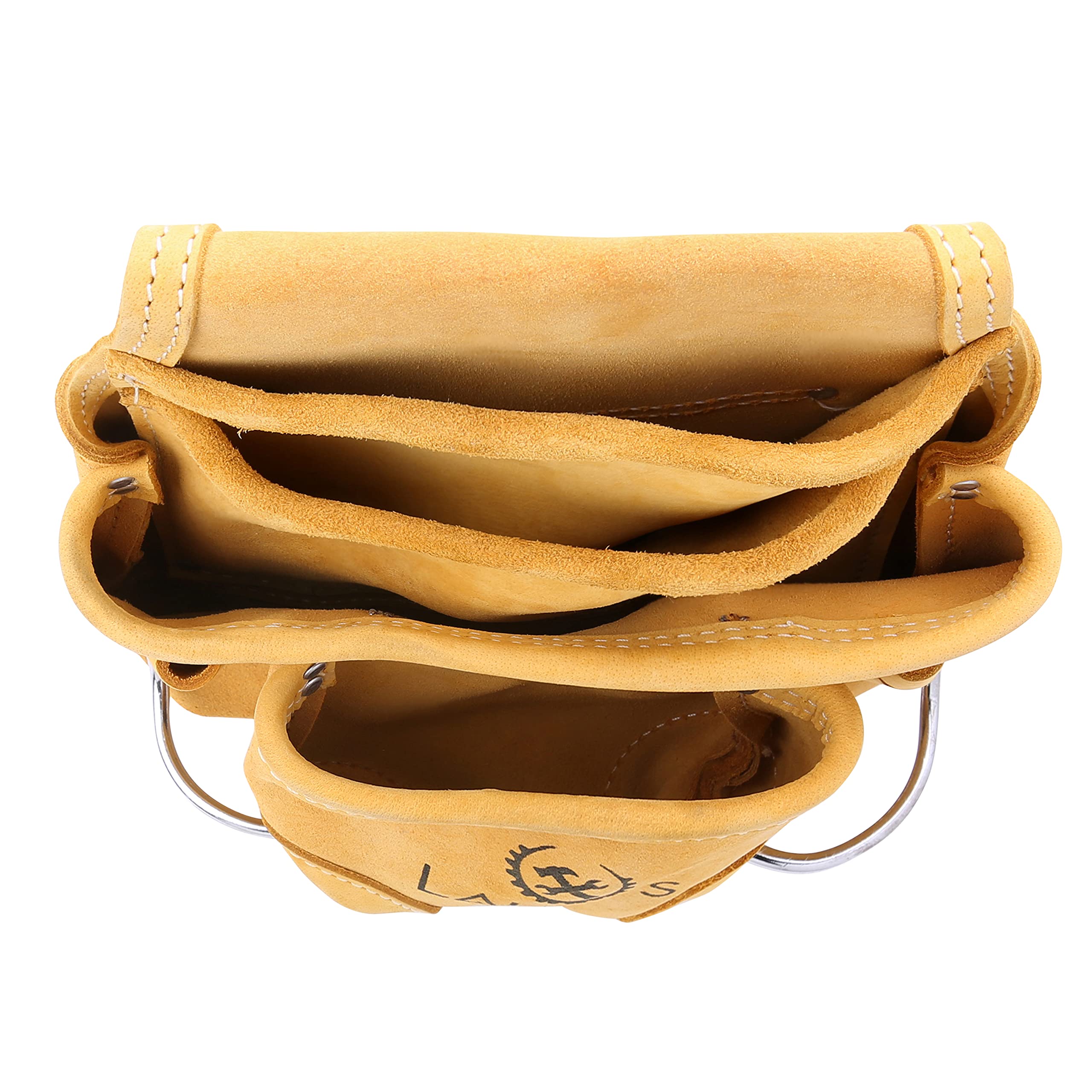 LAUTUS Nubuck Top Grain Leather Tool Pouch Bag for Carpenters & Construction Workers - 10 Pockets & 2 Hammer Holders - 100% Genuine Leather - Perfect for Framing, Roofing & DIY Projects