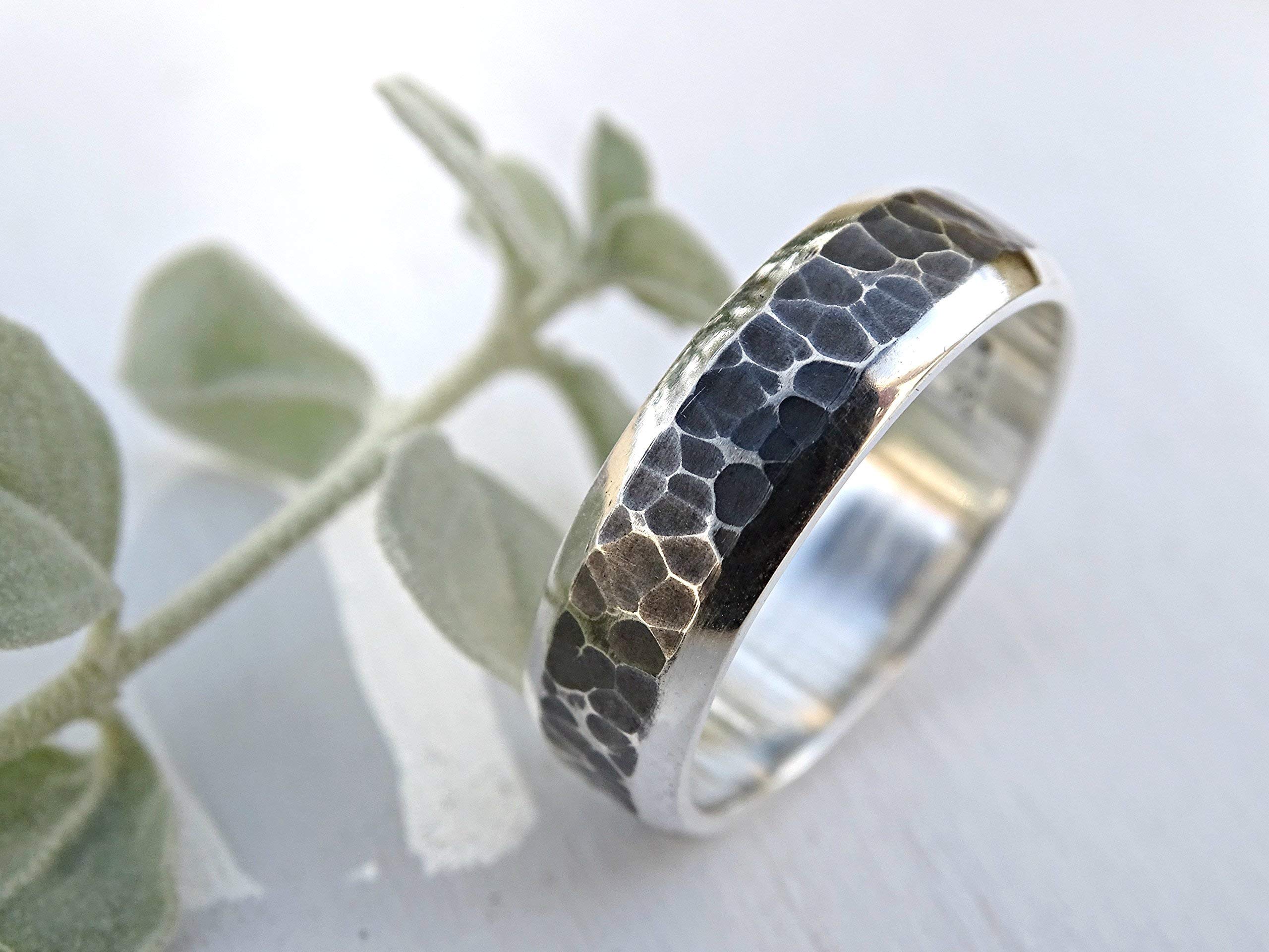 Personalized Men's Wedding Band - Handmade Hammered Silver Ring with Oxidized Finish - Unique Cool Men's Jewelry for Wedding, Anniversary & Special Occasions