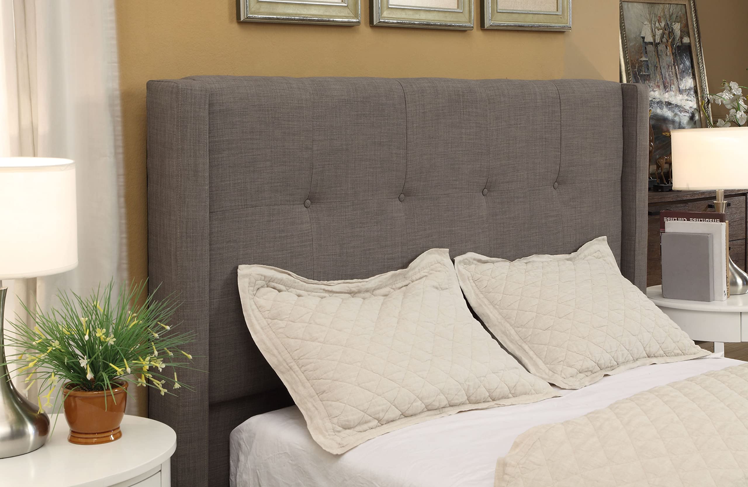 Modus Furniture Solid Wood Full Size Platform Bed Frame - Madeleine Collection in Dolphin Linen | Modern Minimalist Bedroom Furniture for Small Spaces & Guest Rooms