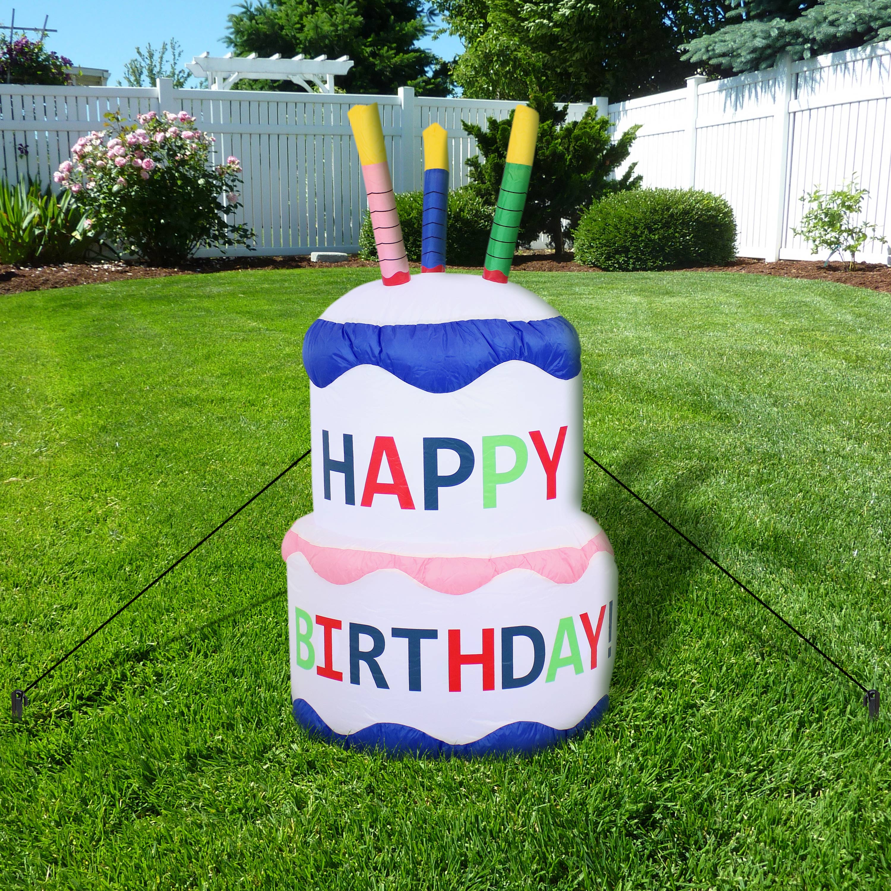 Happy Birthday Cake Inflatable Outdoor Decoration 4ft - Large Outdoor Party Decor for Birthday Celebrations, Backyard Events & Festive Gatherings