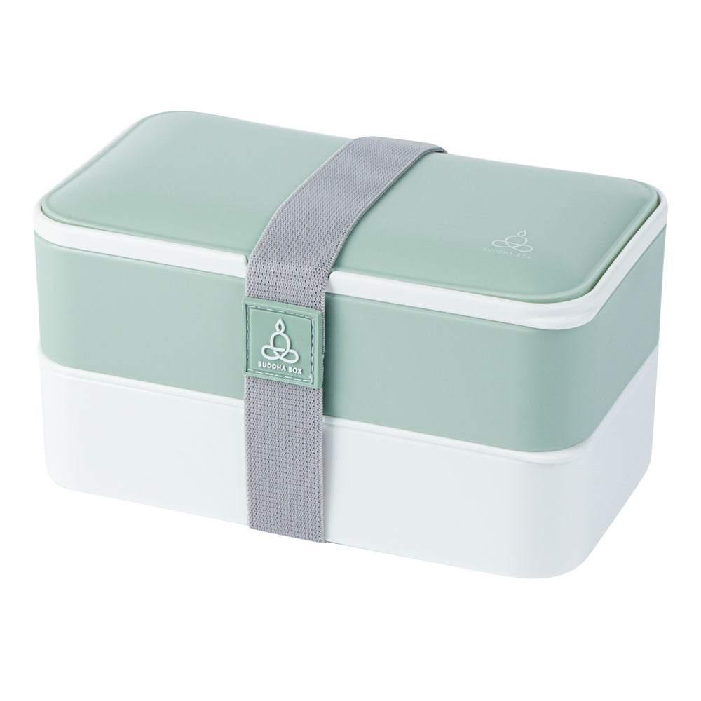 Bento Tek 41 oz Eco-Friendly Buddha Lunch Box Set with Utensils & Sauce Container | Reusable Green & White Meal Prep Container (7.25
