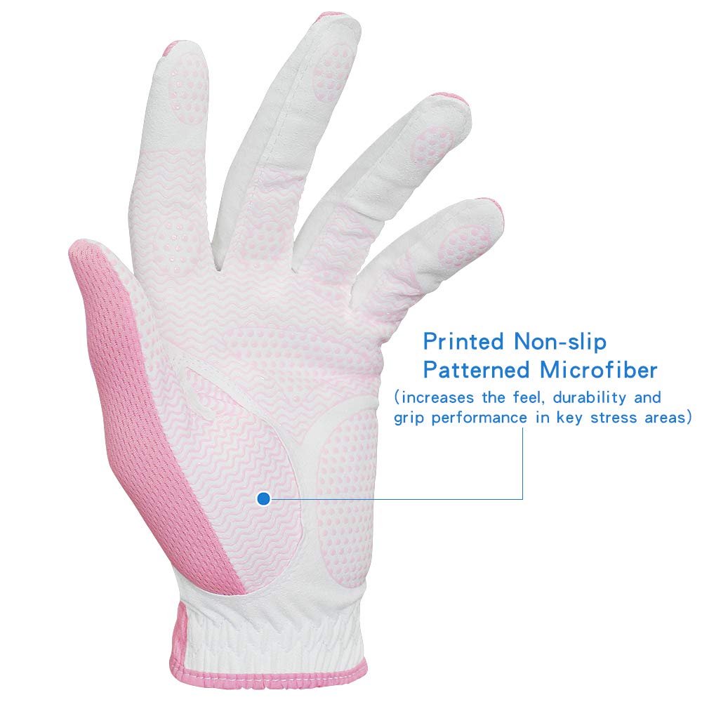 Premium Women's Golf Gloves - Left & Right Hand Breathable 3D Performance Mesh with Non-Slip Microfiber Grip - Ideal for Driving Range, Course Play & Tournament Performance