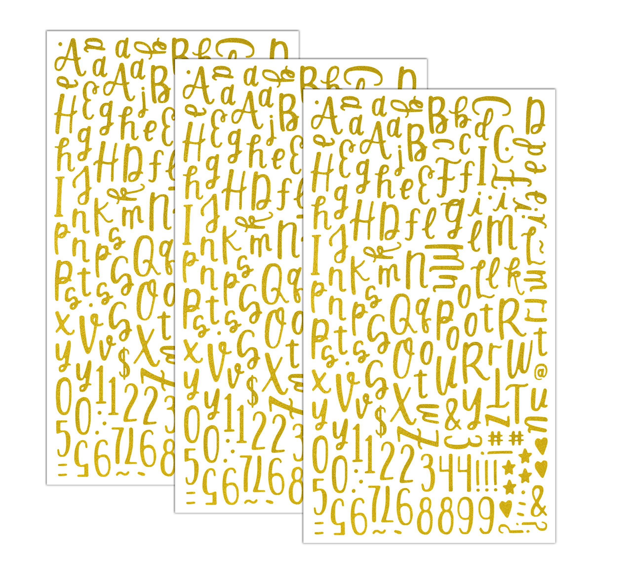 QQ&U Gold Glitter Cursive Alphabet Letter and Number Stickers - DIY Scrapbooking, Journaling, Card Making, and Home Decor Decals