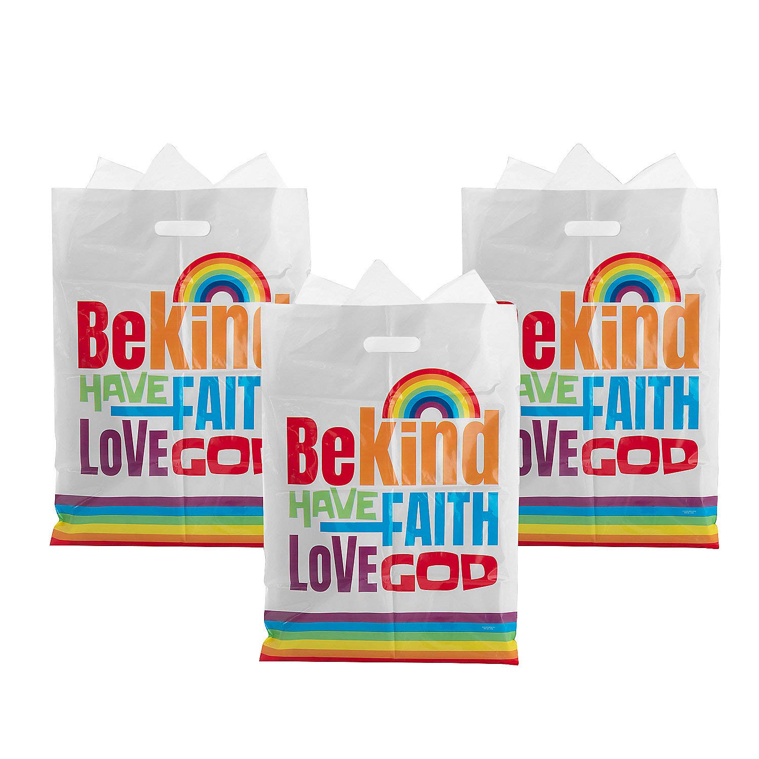 Fun Express Large Rainbow Easter Plastic Goody Bags - 12