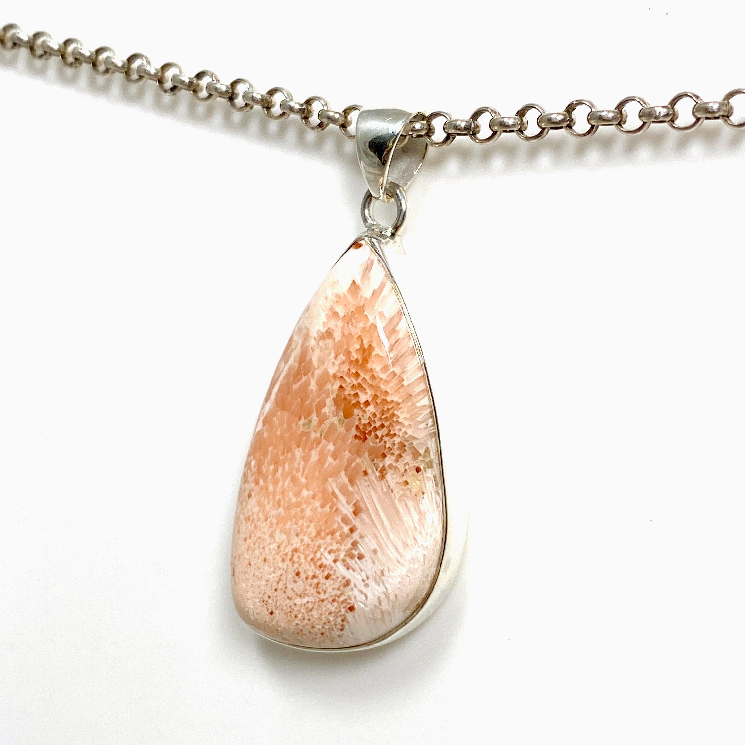 Natural Peach Scolecite Freeform Pendant Necklace - Healing Crystal Jewelry for Meditation, Energy Balancing & Spiritual Growth - KPGJ4526