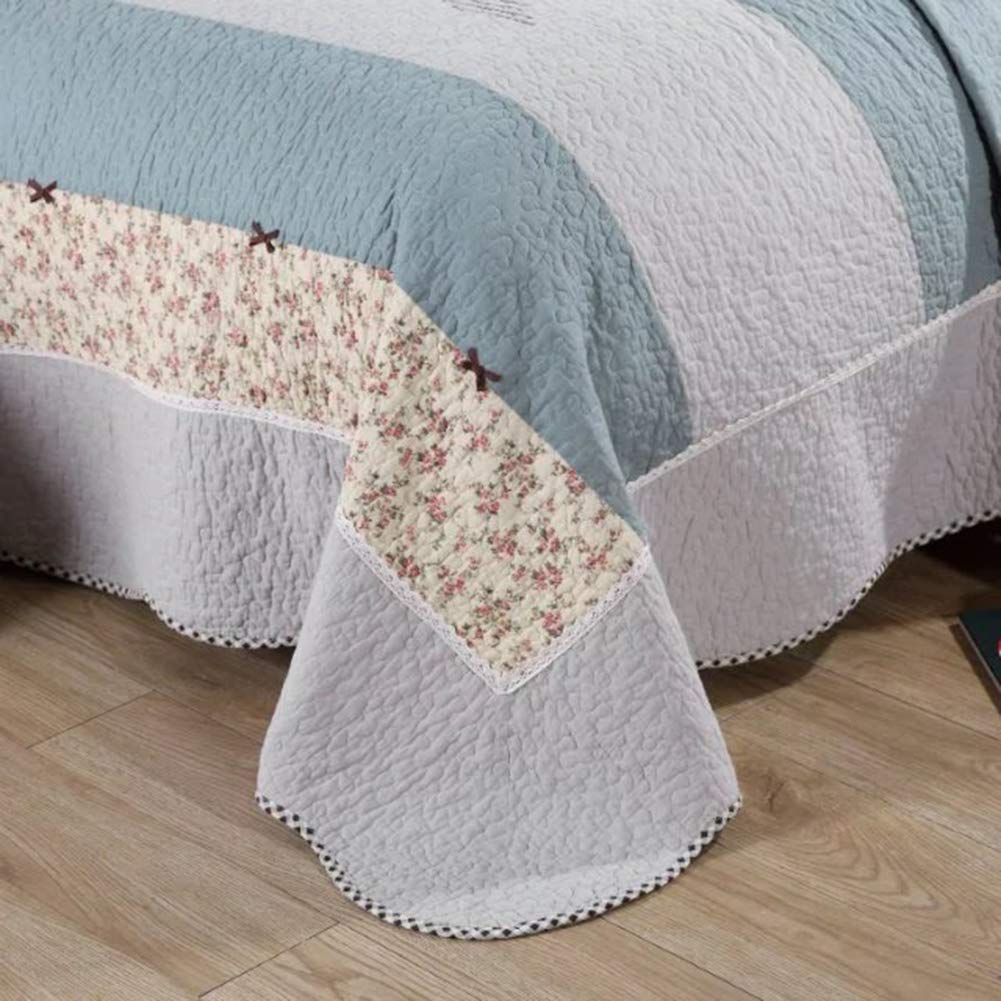 Vctops 100% Cotton Floral Patchwork Quilt Set - 3-Piece Queen Size Farmhouse Country Bedspread with Reversible Coverlet (Flower Pattern) | Perfect for Guest Rooms, Master Bedrooms & Cozy Farmhouse Decor