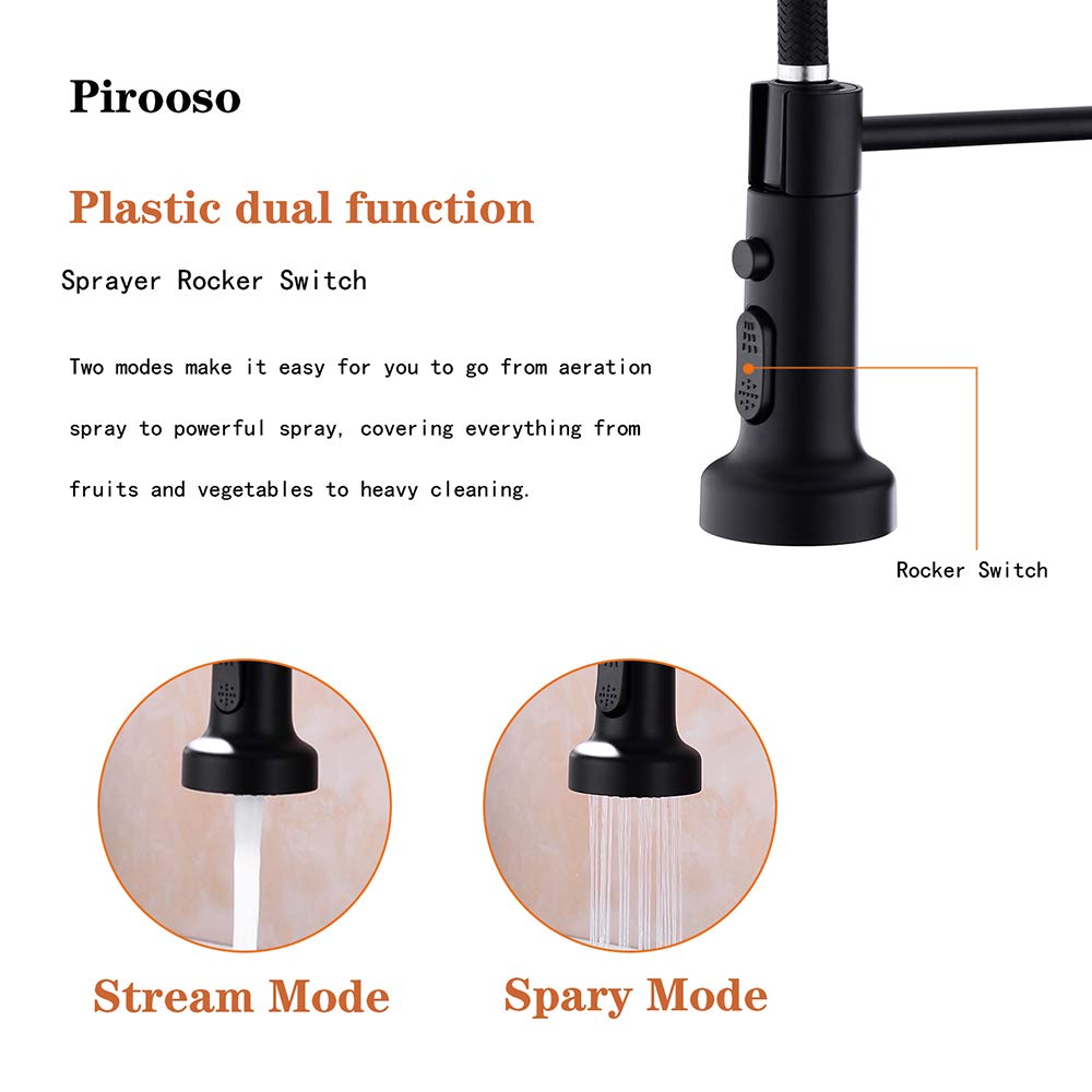 Black and Gold Kitchen Faucet with Pull Down Sprayer - Single Handle Spring Design for RV, Farmhouse & Laundry Sink - High Arc Spout for Easy Washing & Cleaning - Perfect for Modern Kitchens, Campers & Utility Rooms
