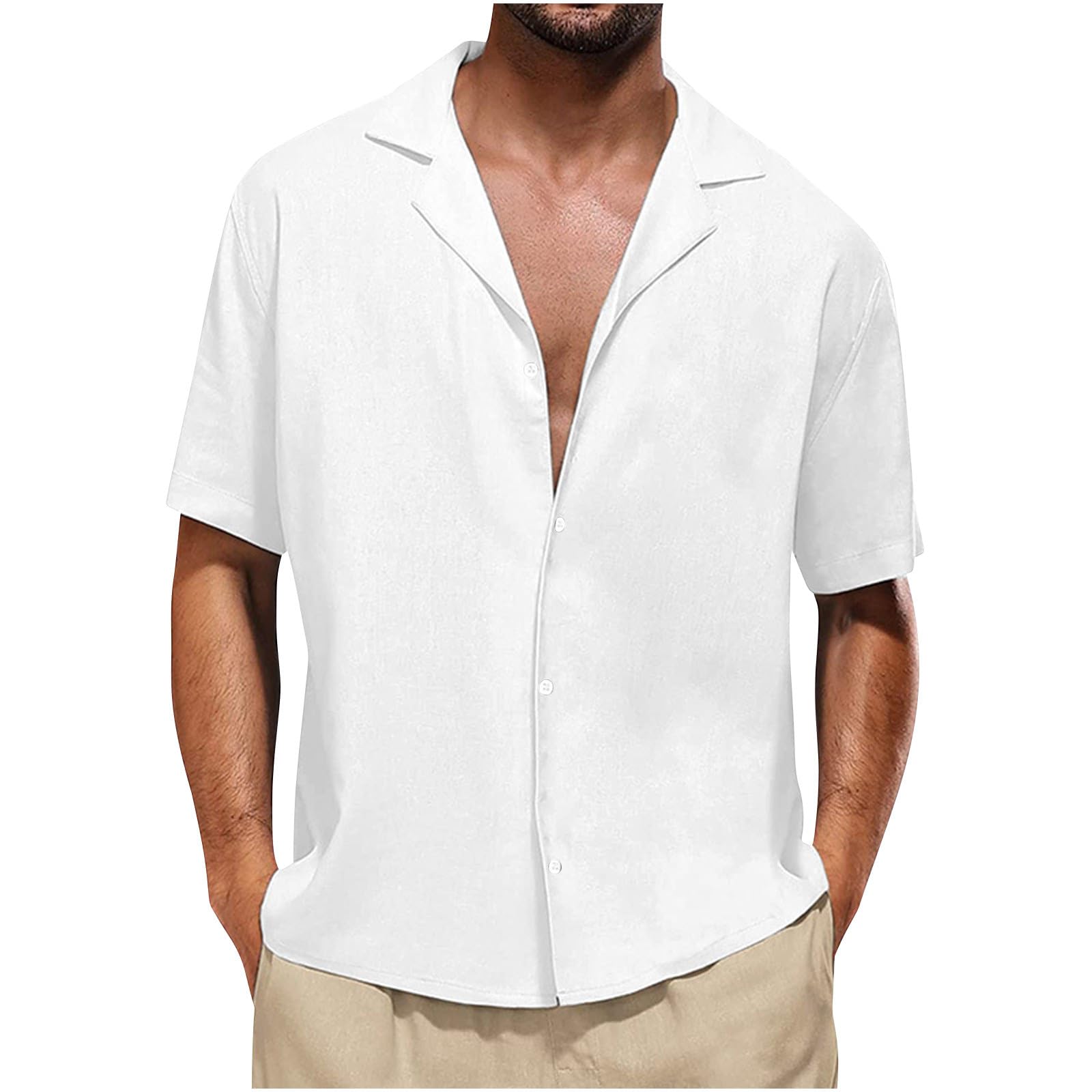 Men's Cotton Linen Short Sleeve Button Down Shirt - Breathable Summer Casual Dress Shirt for Beach, Business, Party & Outdoor Activities | Lightweight Comfortable Blouse Top for Warm Weather