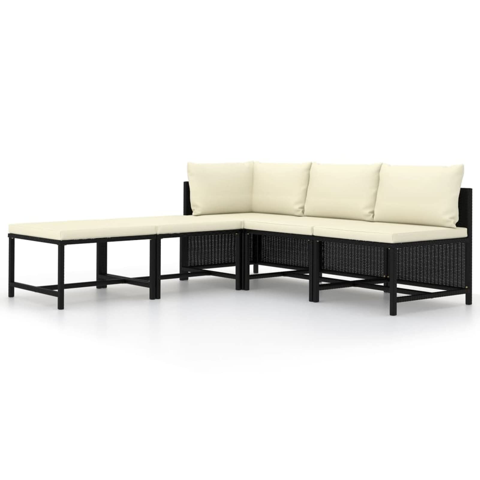 5-Piece Outdoor Garden Sofa Set with Cushions - Black Poly Rattan Patio Furniture for Backyard, Poolside & Deck - Durable Weather-Resistant Seating Set