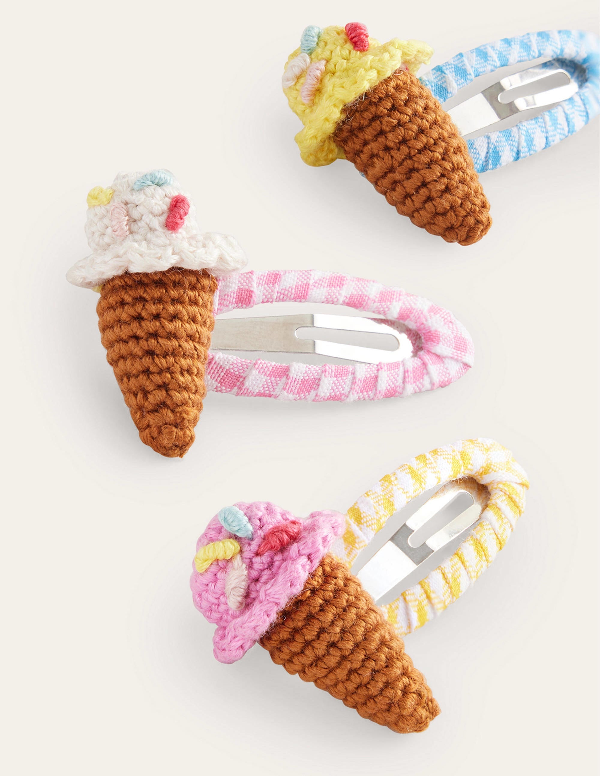 3 Pack Hair Clips for Women - Cute Gingham Ice Cream Design Hair Accessories for Girls, Teens & Adults - Perfect for School, Parties & Everyday Use