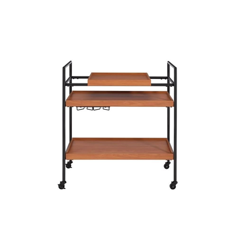Acme Oaken Serving Cart with 3 Adjustable Wooden Shelves - Honey Oak & Black Finish | Perfect for Kitchen, Dining Room, or Outdoor Entertaining