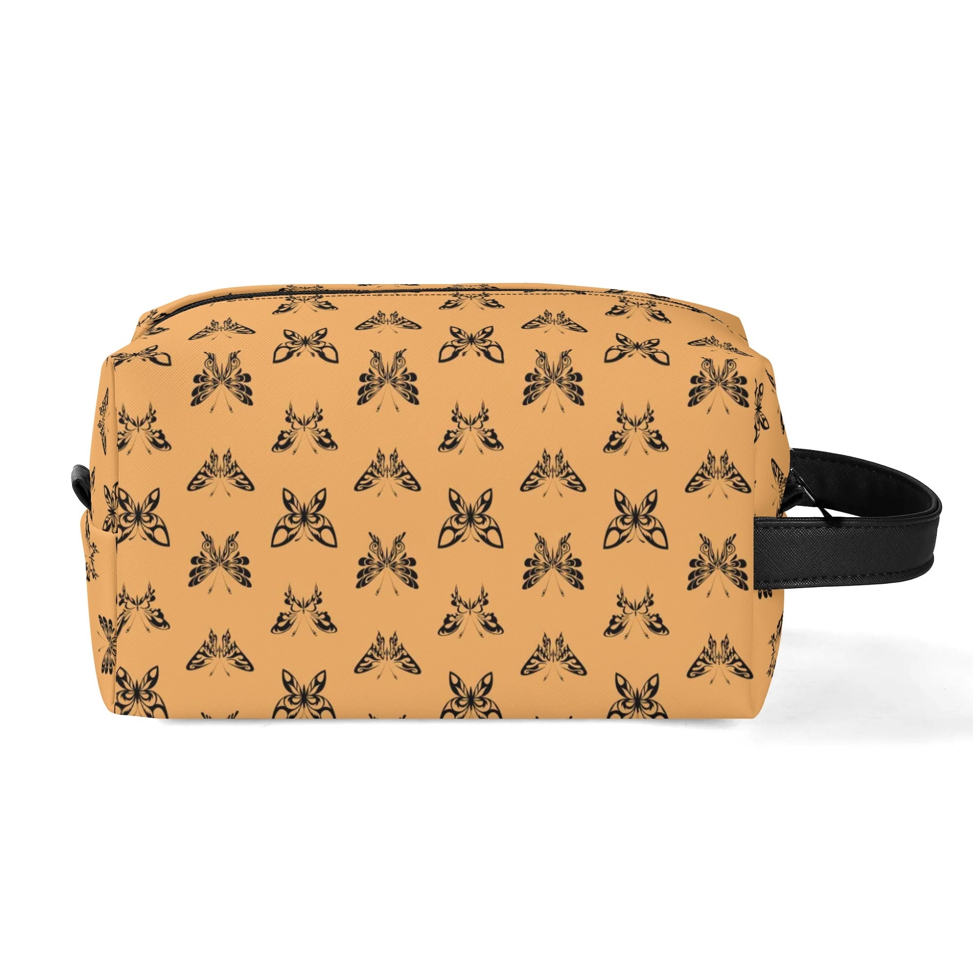 Premium Leather Toiletries Bag with Elegant Ink Butterfly Design - Perfect for Travel, Gym & Daily Essentials Organization