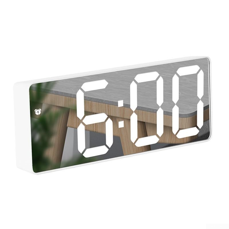 USB Charging LED Alarm Clock Mirror Lamp with Thermometer & Night Light - Multi-Functional White for Bedroom, Bathroom, and Office Use