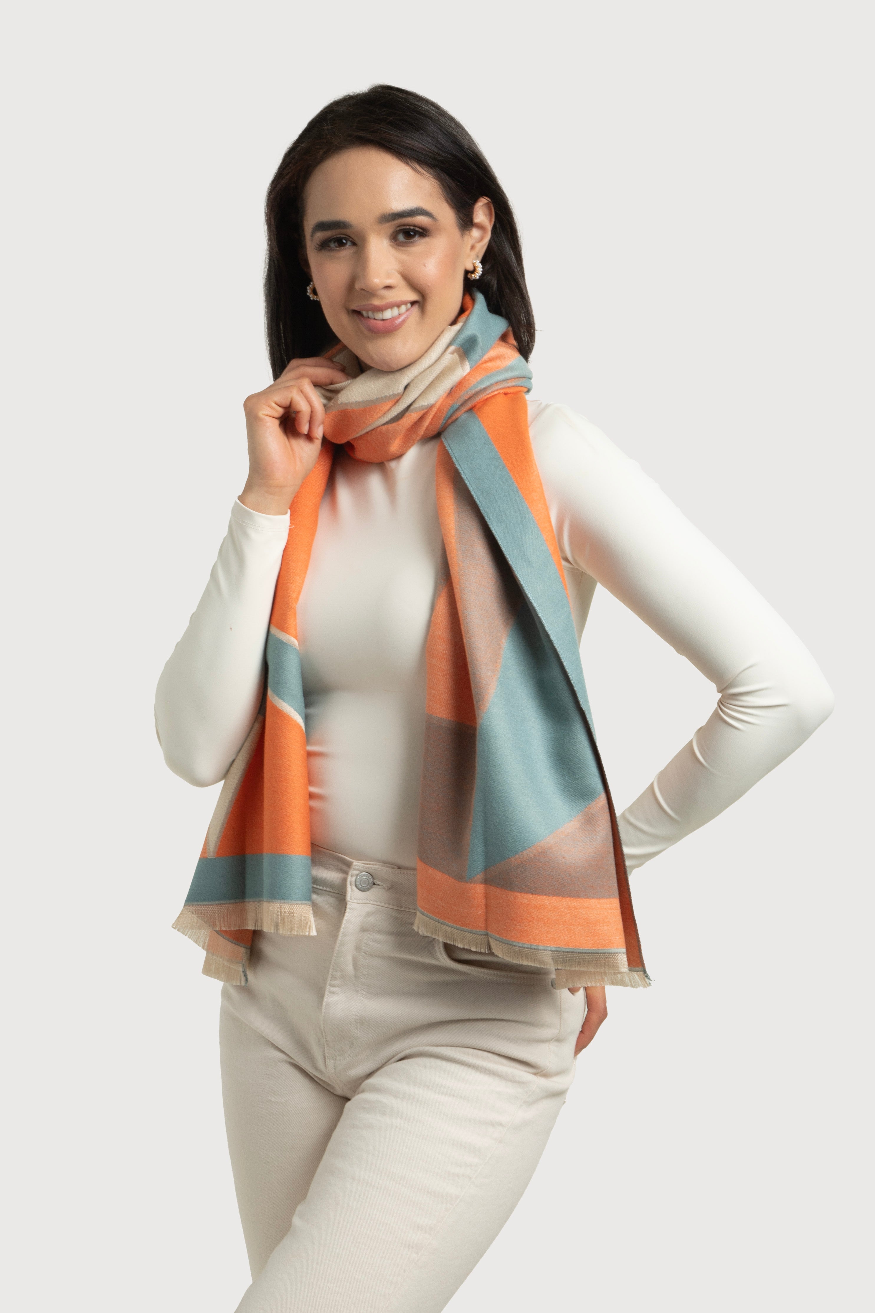 Reversible Geometric Print Scarf for Women - Stylish Winter Fashion Accessory for Office, Travel & Casual Outfits