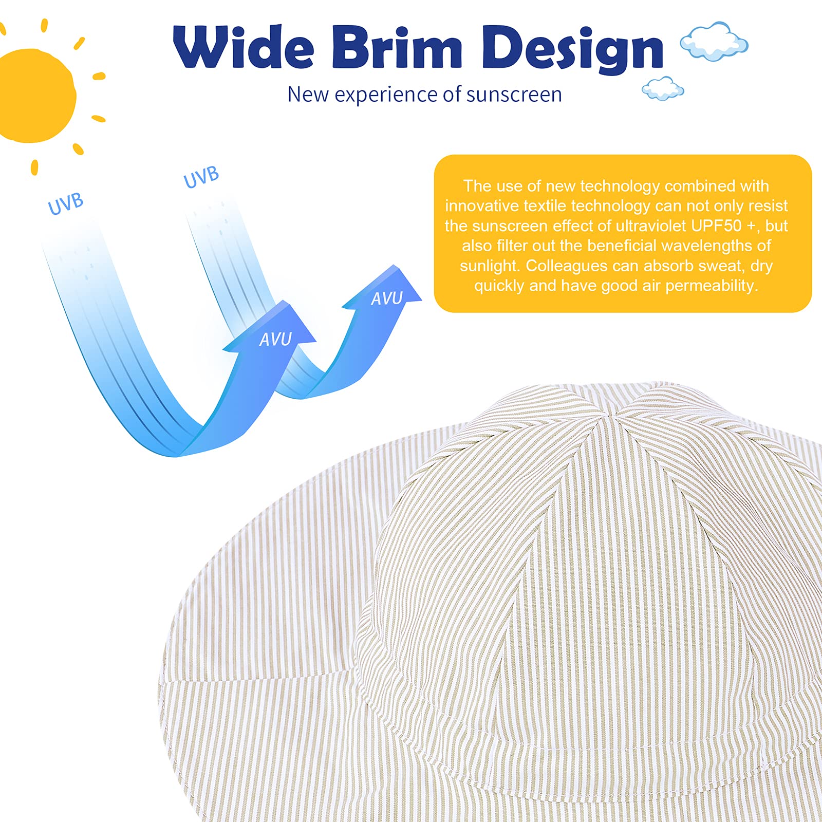 UPF 50+ Baby Sun Hat for Toddlers & Kids - Wide Brim Bucket Cap for Girls & Boys - Summer Beach, Pool, Outdoor Play & Travel Protection