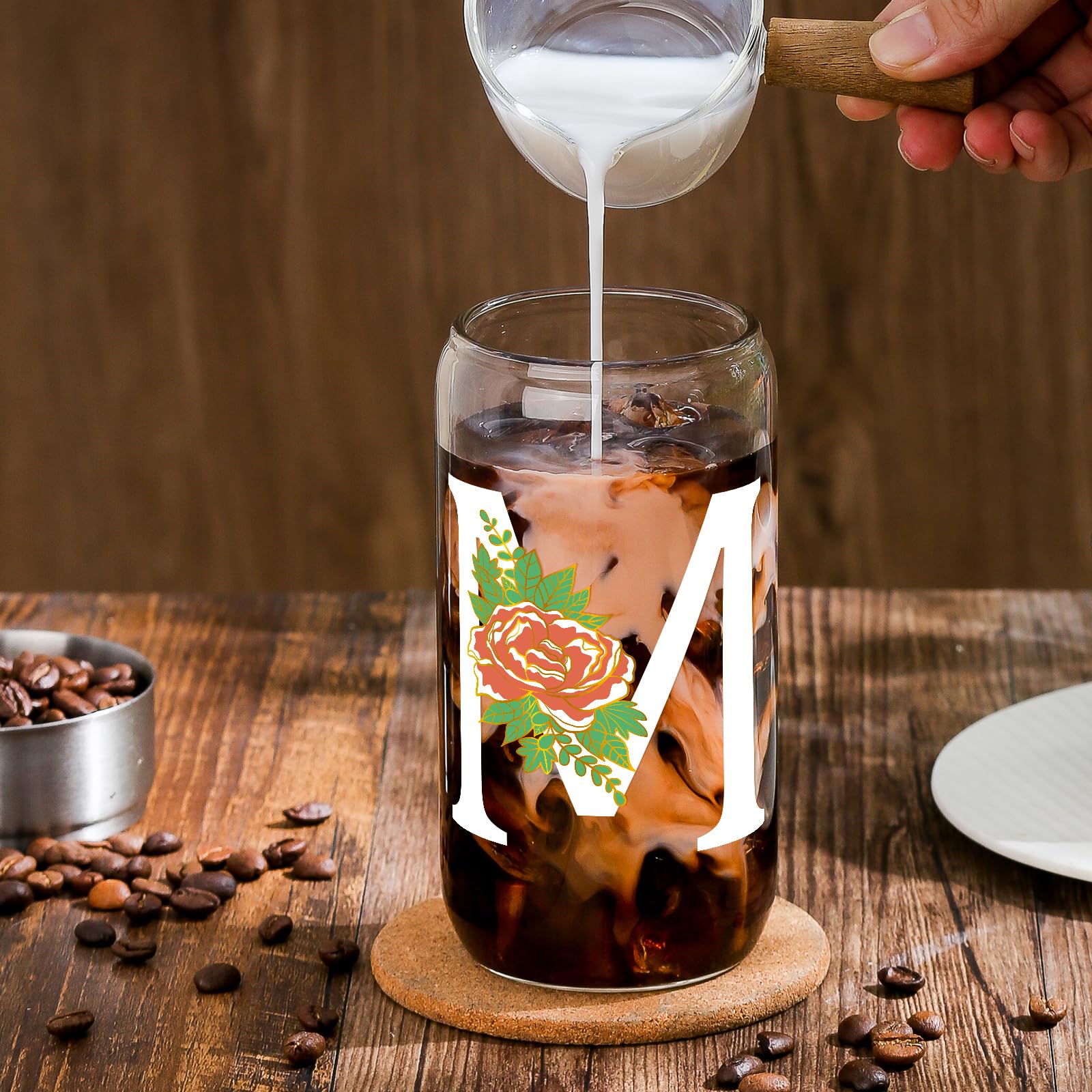 Personalized 16oz Color-Changing Glass Tumbler with Lid & Straw - Monogrammed Iced Coffee Cup for Women, Mom - Perfect Christmas, Thanksgiving & Birthday Gifts - Great for Office, Home & Travel Use