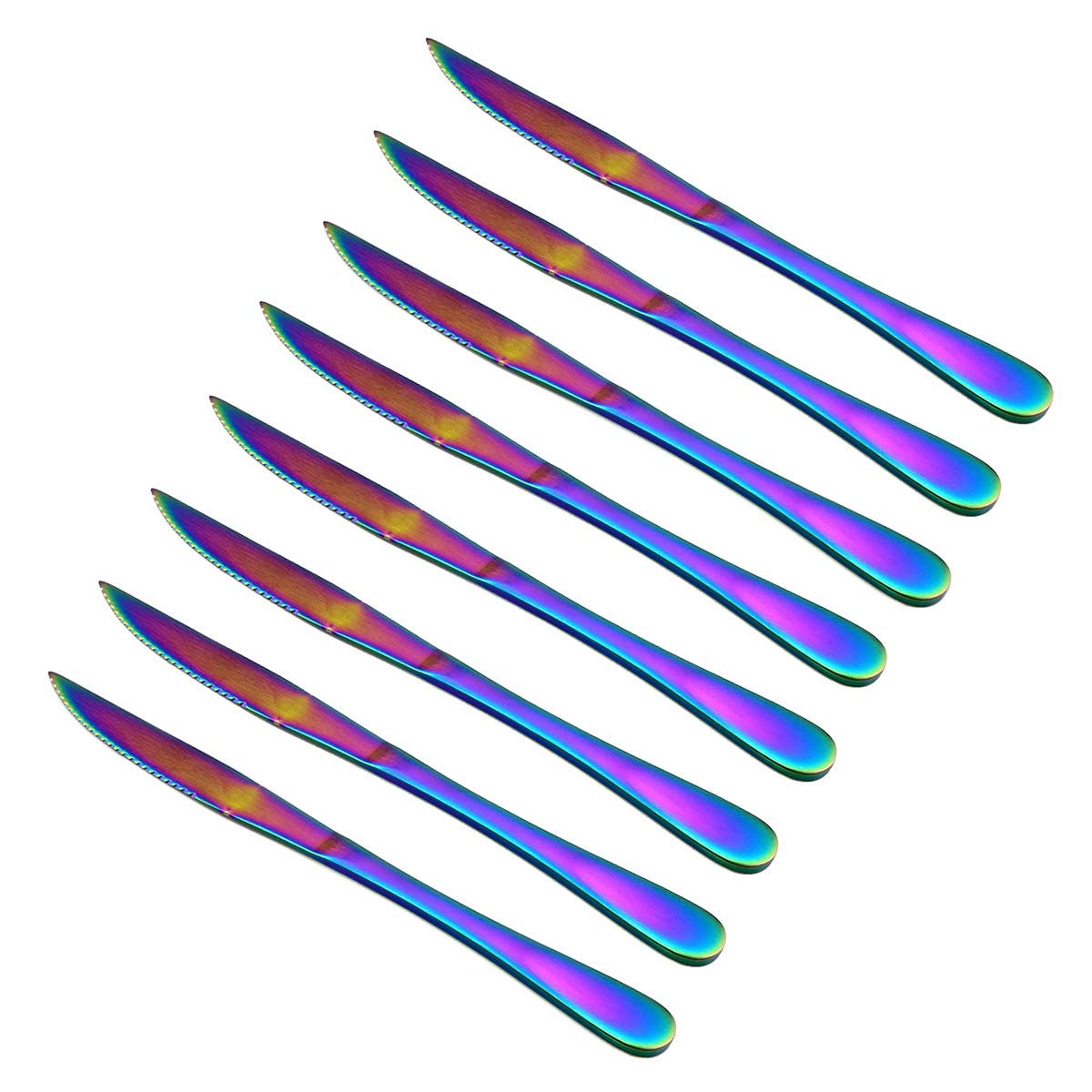 Premium 8-Piece Steak Knife Set - Titanium Coated Stainless Steel Dinner Knives with Colorful Matte Finish | Perfect for Steakhouse Dining, BBQ Parties & Formal Dinner Settings