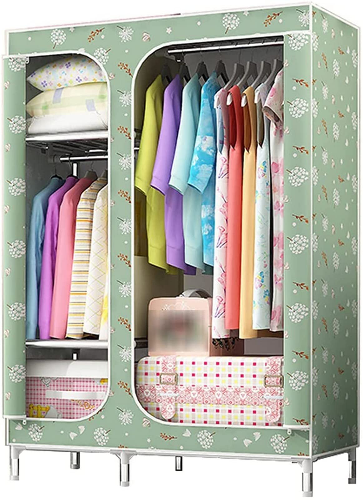 Portable Fabric Wardrobe Closet - Foldable Hanging Storage Organizer with Metal Frame & Clothes Rail (168x110x45cm) - Space-Saving Solution for Small Rooms, Apartments, Dorms & Travel Use