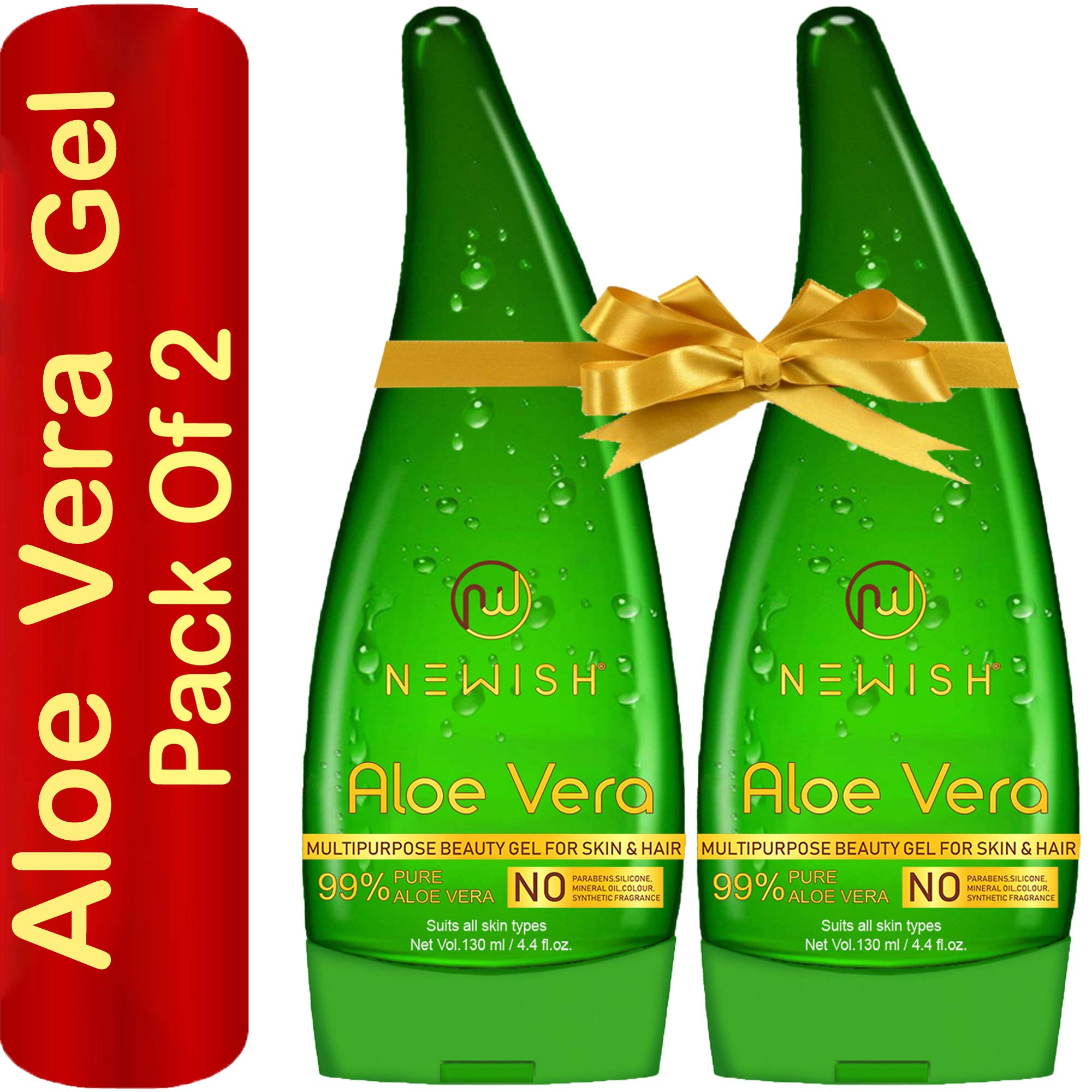 99% Pure Aloe Vera Gel for Face, Skin & Hair Care - 130ml (2 Pack) | Natural Moisturizer for Glowing Skin | Men & Women | Sunburn Relief, After Shave, Hair Mask & Daily Hydration