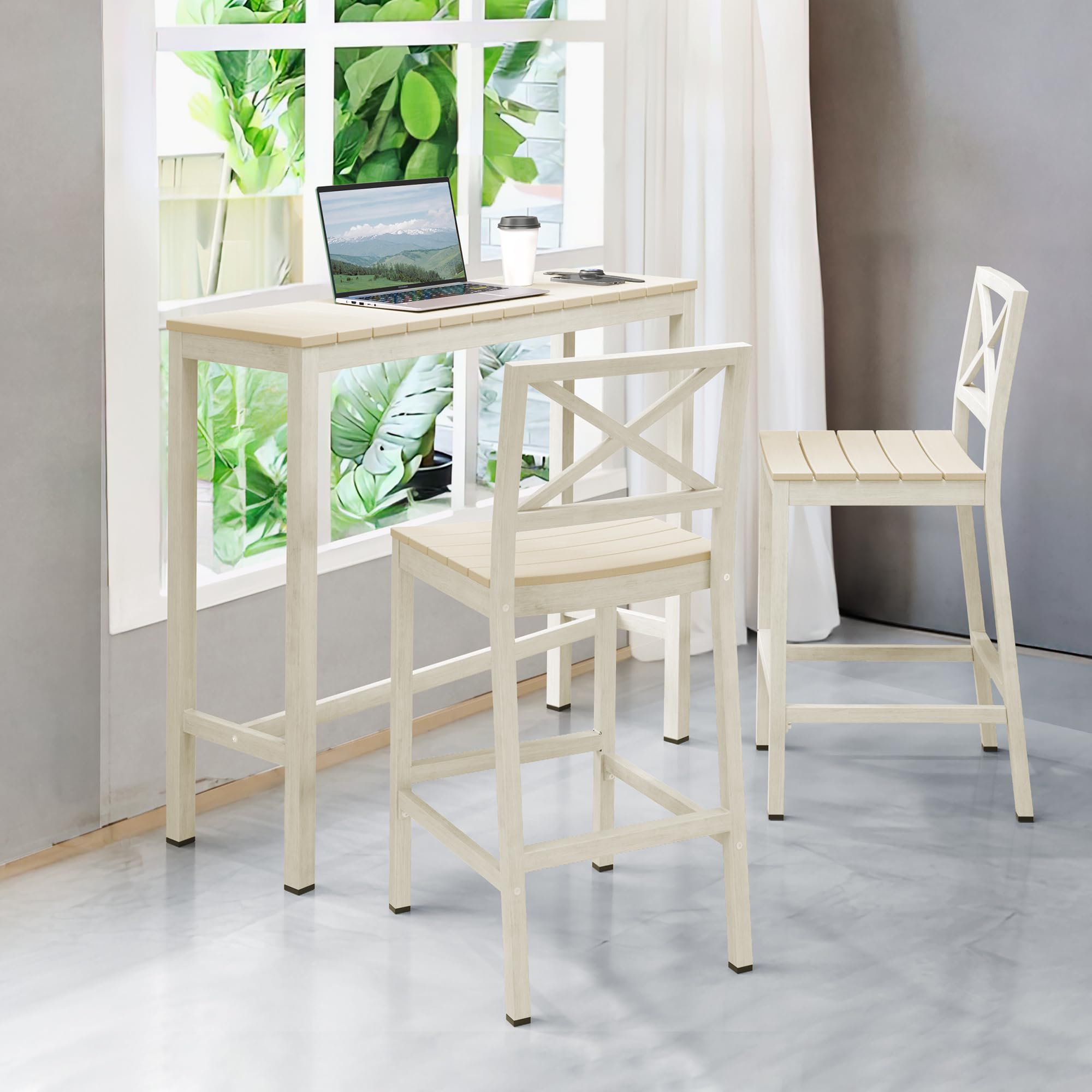 Outdoor Bar Height Table and Chairs Set - 3 Piece Patio Pub Set with 45