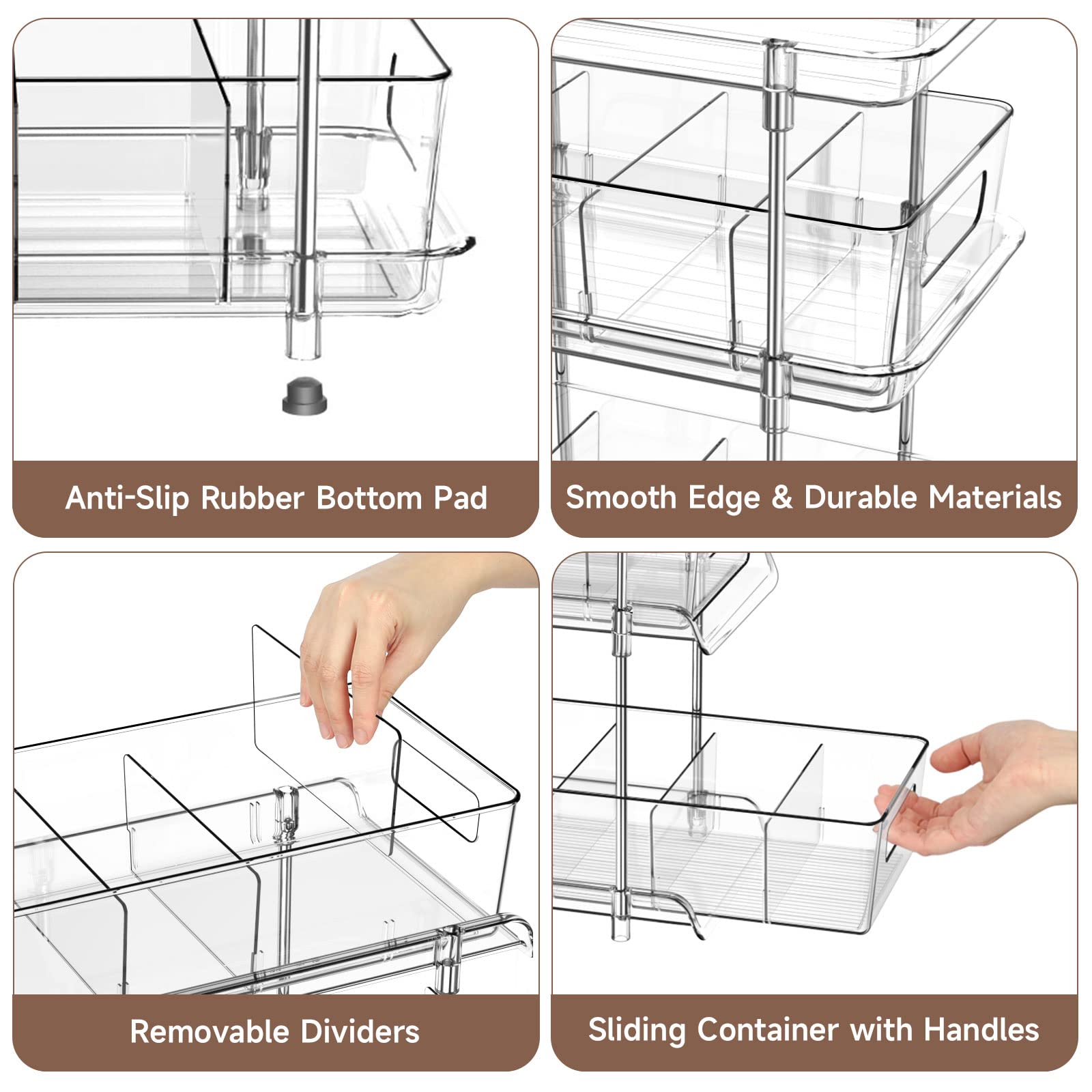3-Tier Clear Bathroom Organizer with Dividers - Multi-Purpose Pull-Out Pantry Storage - Under Sink Closet Organizer - Vanity Skincare & Cosmetic Organizer - Perfect for Bathroom, Kitchen, Bedroom, and Office Organization