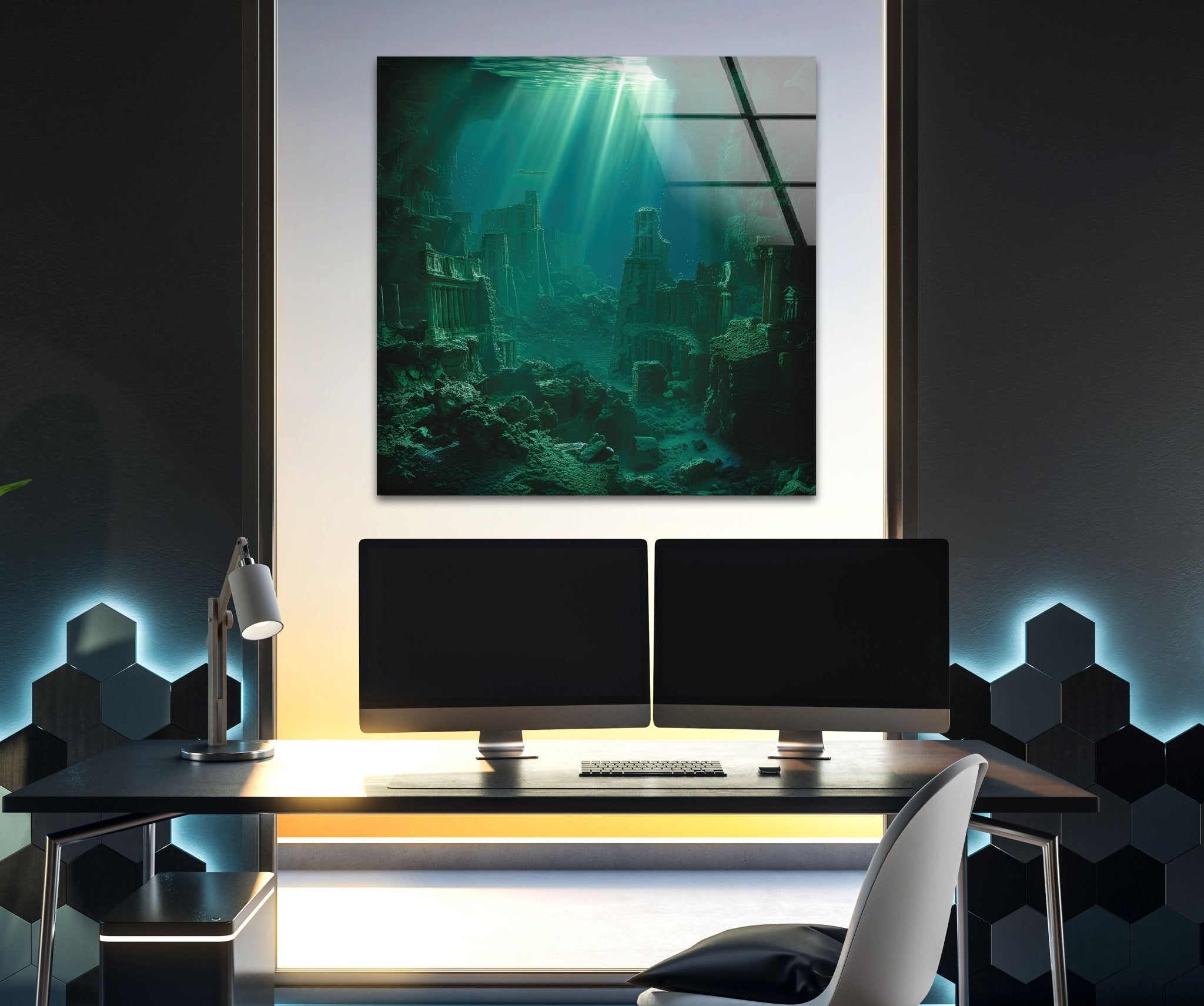 Atlantis Underwater Glass Wall Art - Handmade Ocean Themed Home Decor for Living Room, Bedroom & Office - Perfect Coastal Decor, Unique Gift Idea