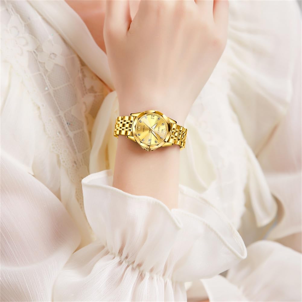 OLEVS Women's Automatic Diamond Watch - Stainless Steel Self-Winding Ladies Dress Wristwatch with Luminous Hands & Waterproof Design - Perfect for Business, Evening Events & Daily Wear