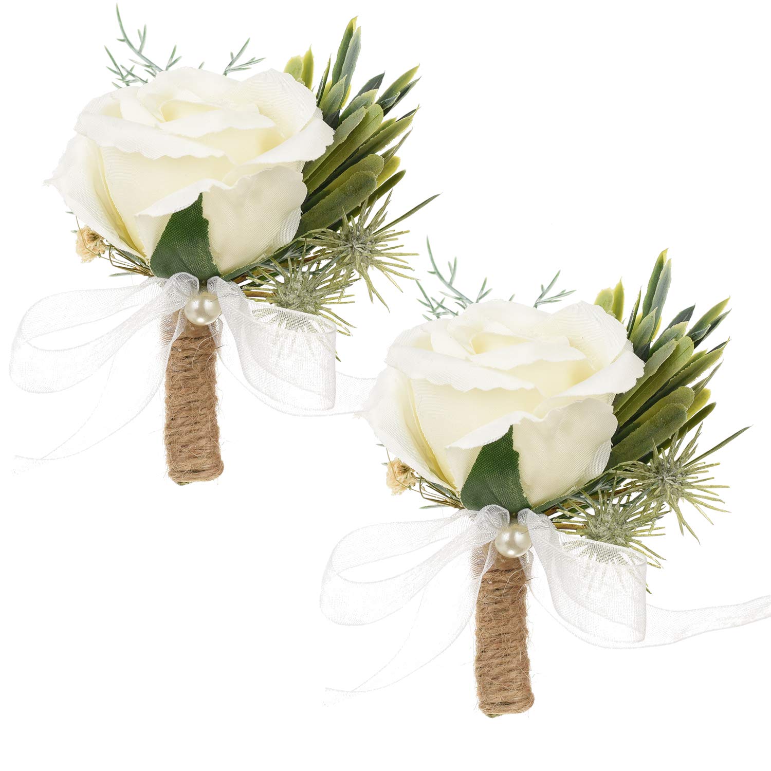 DearHouse 2Pcs Rose Boutonniere Buttonholes - Wedding Corsage for Groom, Groomsmen & Bridesmaids - Prom Suit Flower Accessories - Perfect for Weddings, Proms & Formal Events