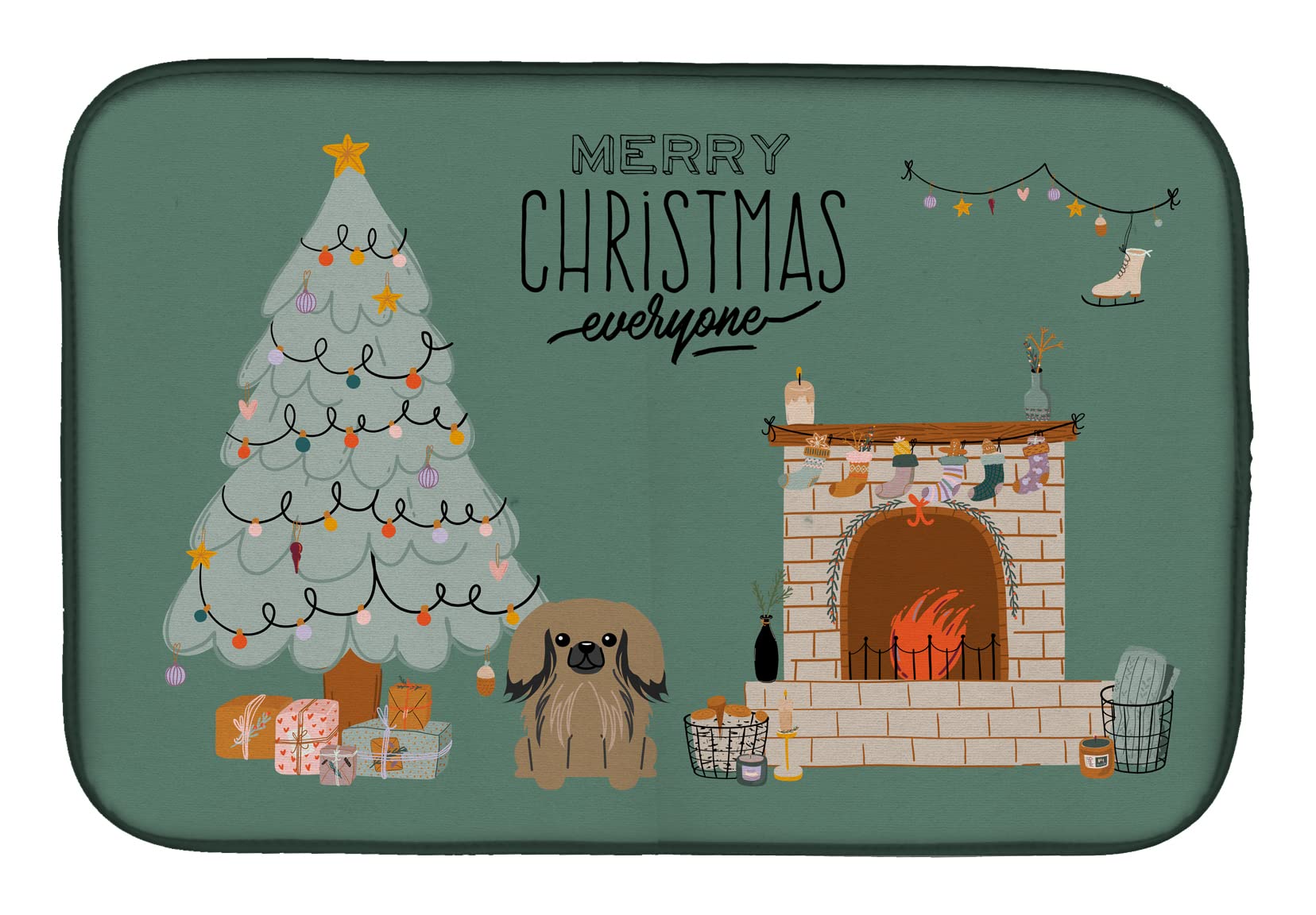 Pekingese Christmas Dish Drying Mat - Absorbent Kitchen Counter Pad (14x21