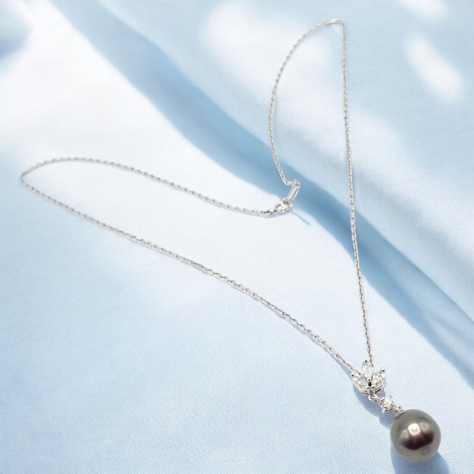 Authentic Mikimoto 18K White Gold Tahitian Pearl & Diamond Pendant Necklace - Elegant Jewelry Gift for Women, Perfect for Weddings, Anniversaries & Special Occasions