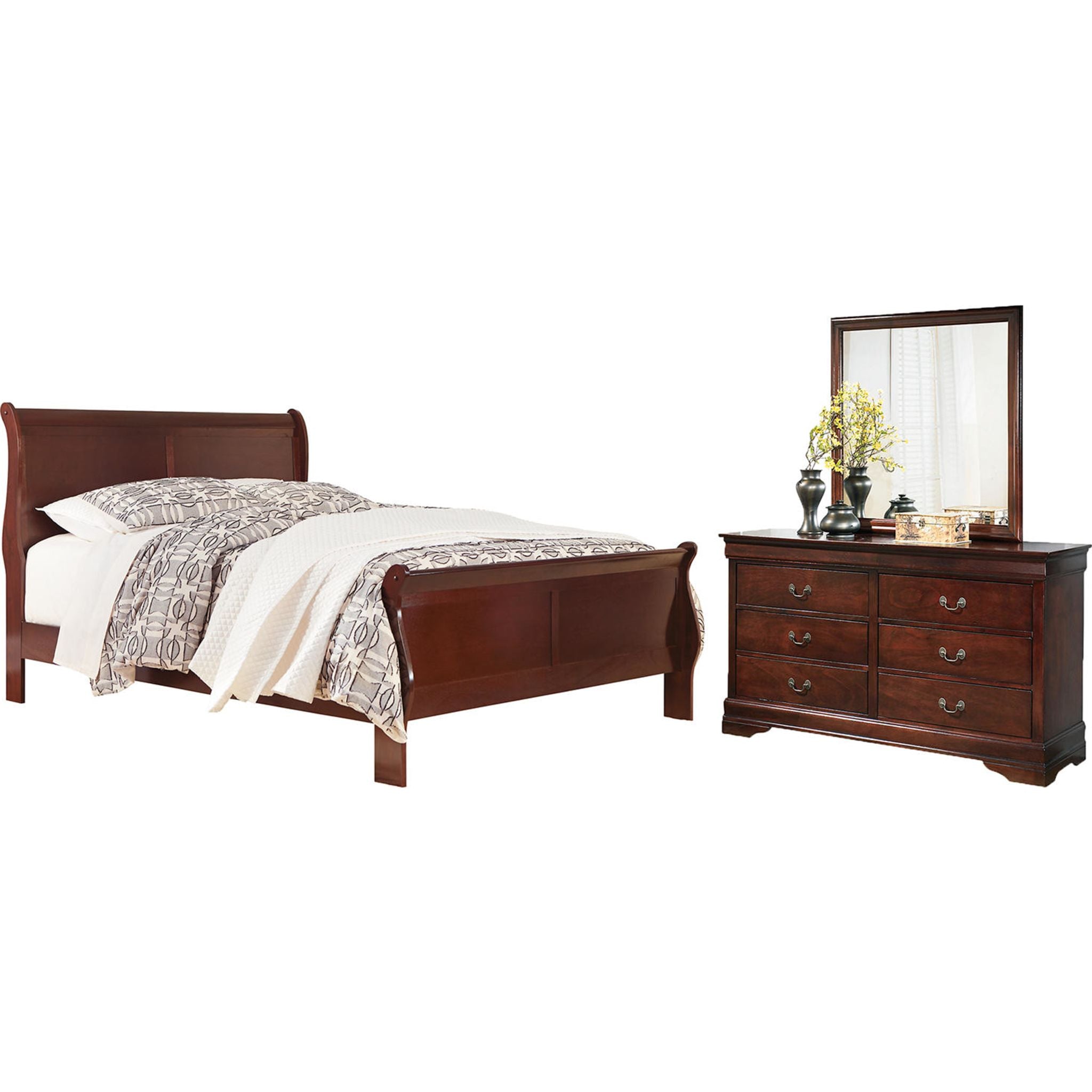 Alisdair 5-Piece Queen Sleigh Bedroom Set in Dark Brown - Complete Bed Frame, Nightstands & Dresser for Elegant Master Bedroom Decor