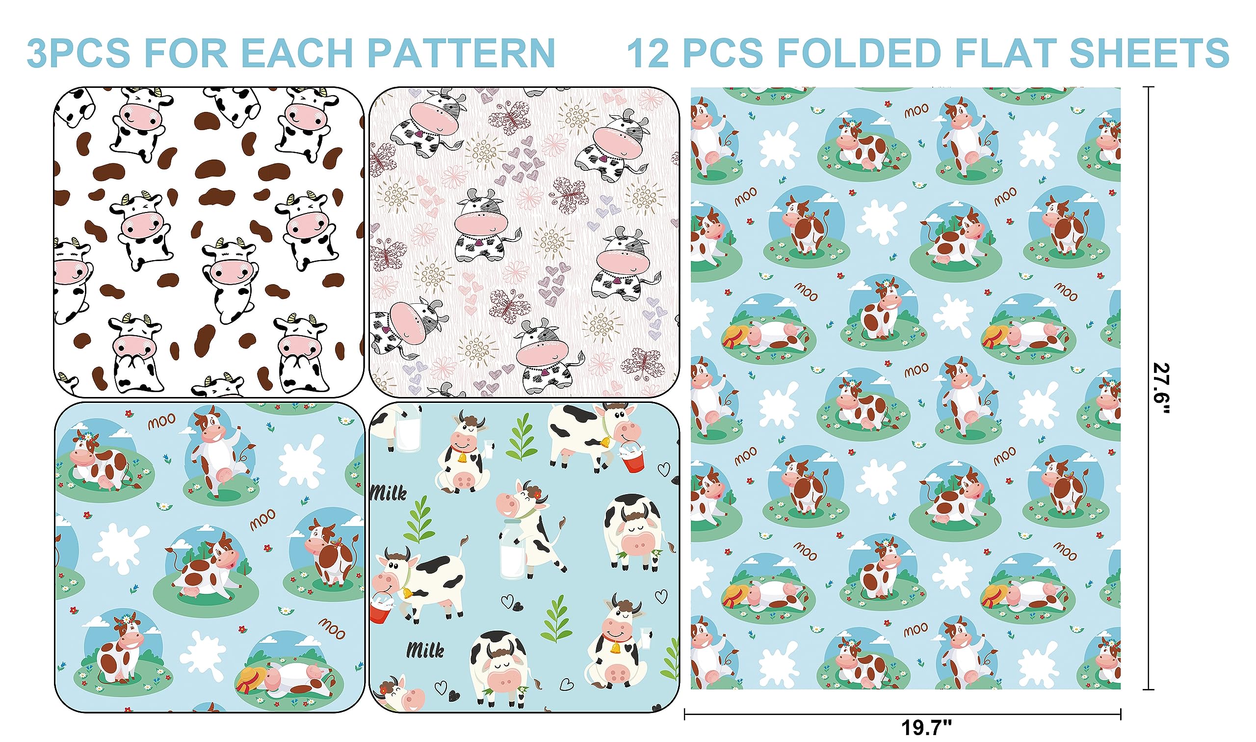 Cow Print Wrapping Paper - 12 Sheets Farm Animal Theme Gift Wrap for Birthday, Baby Shower & Christmas (19.7