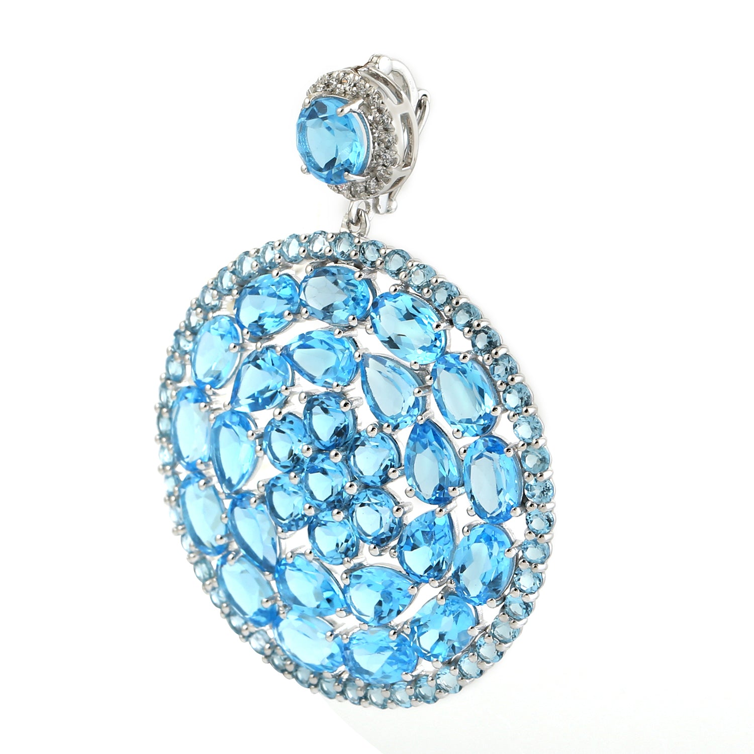 18K White Gold Blue Topaz Gemstone Pendant with Diamond Accents - Elegant Jewelry Gift for Women, Perfect for Weddings & Special Occasions