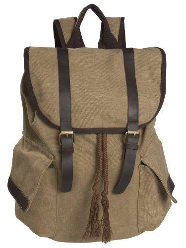16 Oz Vintage Canvas Backpack with Leather Trim - 3306 Khaki Color, Durable School & Travel Backpack for College Students & Outdoor Adventures