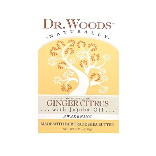 Dr. Woods Moisturizing Ginger Citrus Bar Soap with Jojoba Oil & Organic Shea Butter - 5.25 oz Natural Vegan Soap for Dry Skin - Perfect for Shower, Bath & Hand Washing