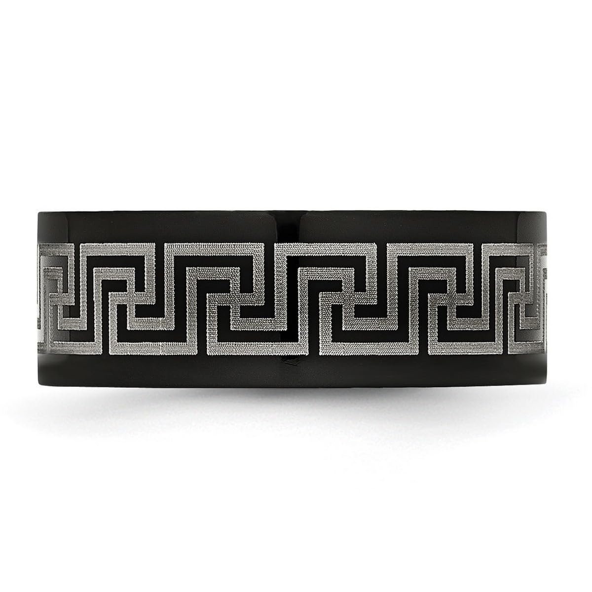 Black Titanium Greek Key Laser Etched Brushed & Polished Band Ring for Men & Women - Durable Hypoallergenic Wedding Band, Anniversary Gift - Available in Multiple Sizes (Size 4-12) - Perfect for Formal Events, Date Nights & Everyday Wear
