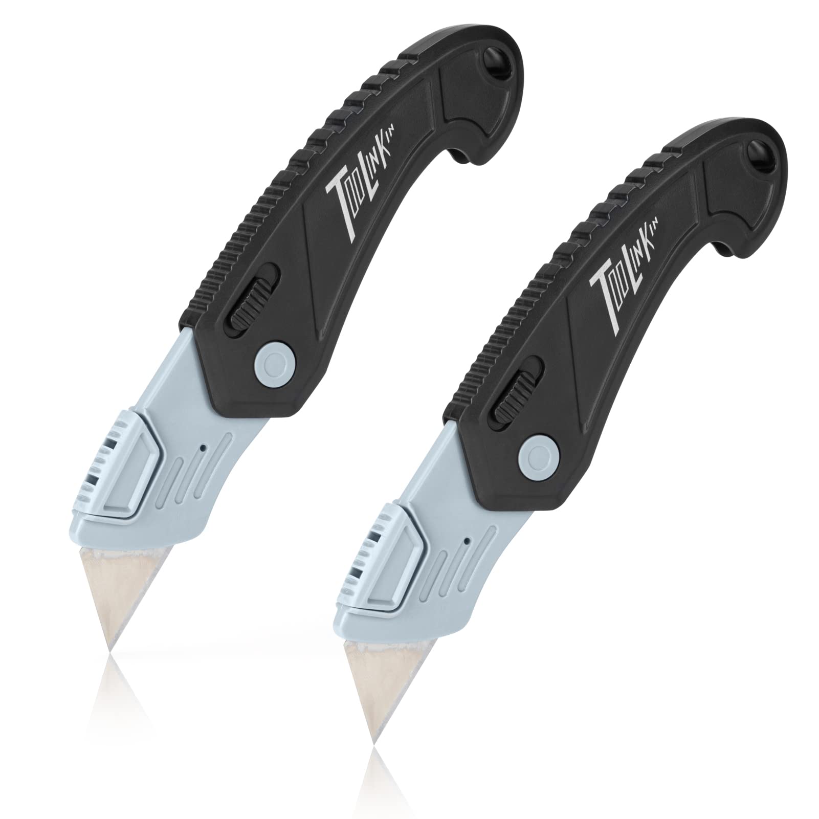 2-Pack Heavy Duty Folding Utility Knife - Quick Change Box Cutter with 5 Sharp Blades, Lock Back Safety & Ergonomic Handle - Compact Carton Cutter for Warehouse, Office, Moving, DIY Projects - Perfect for Cardboard, Packages, Strings & Box Opening