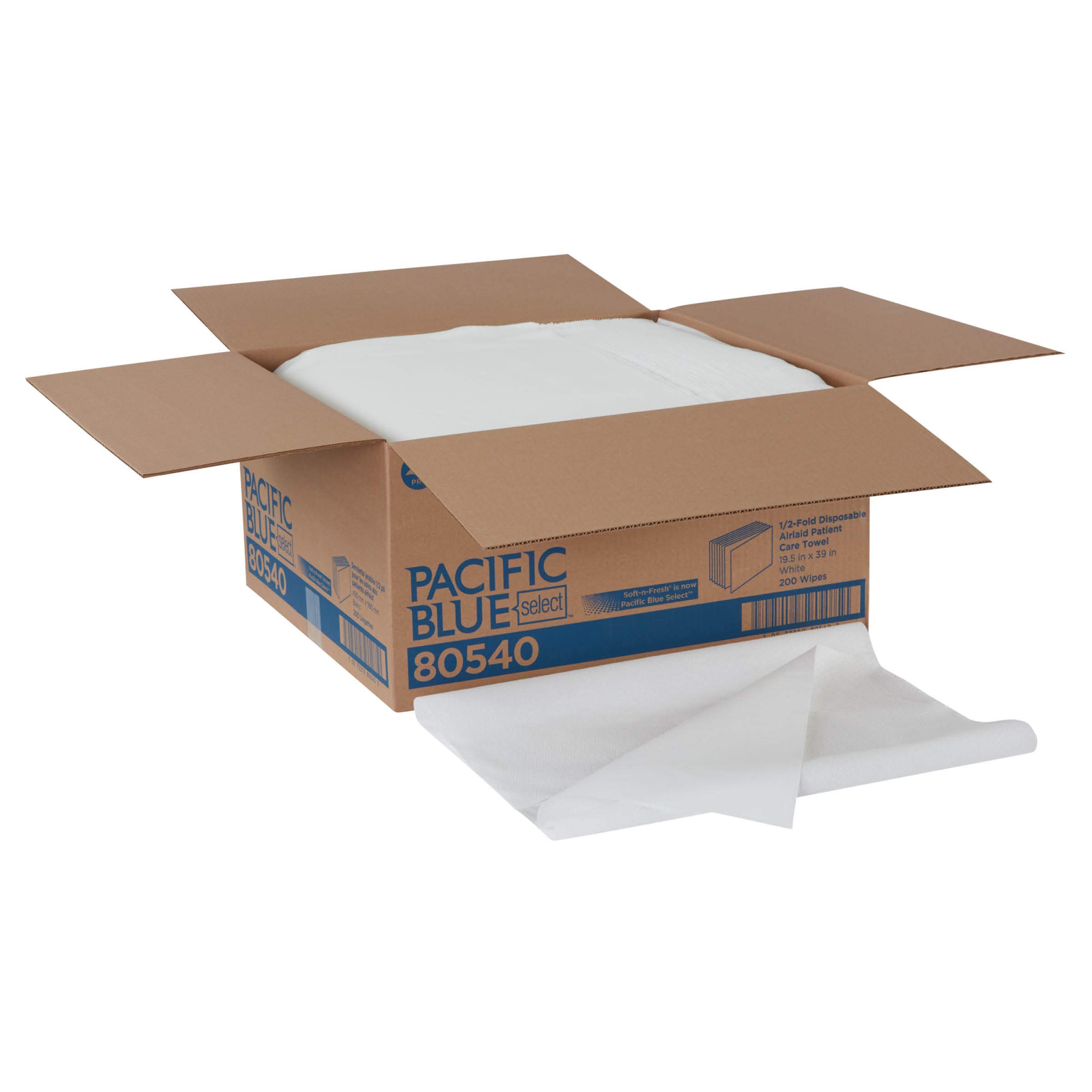 Pacific Blue Select A300 Disposable Patient Care Bath Towels by GP PRO - 1/2-Fold, White, 200 Count (80540) - Soft & Absorbent for Hospitals, Nursing Homes & Home Healthcare Use