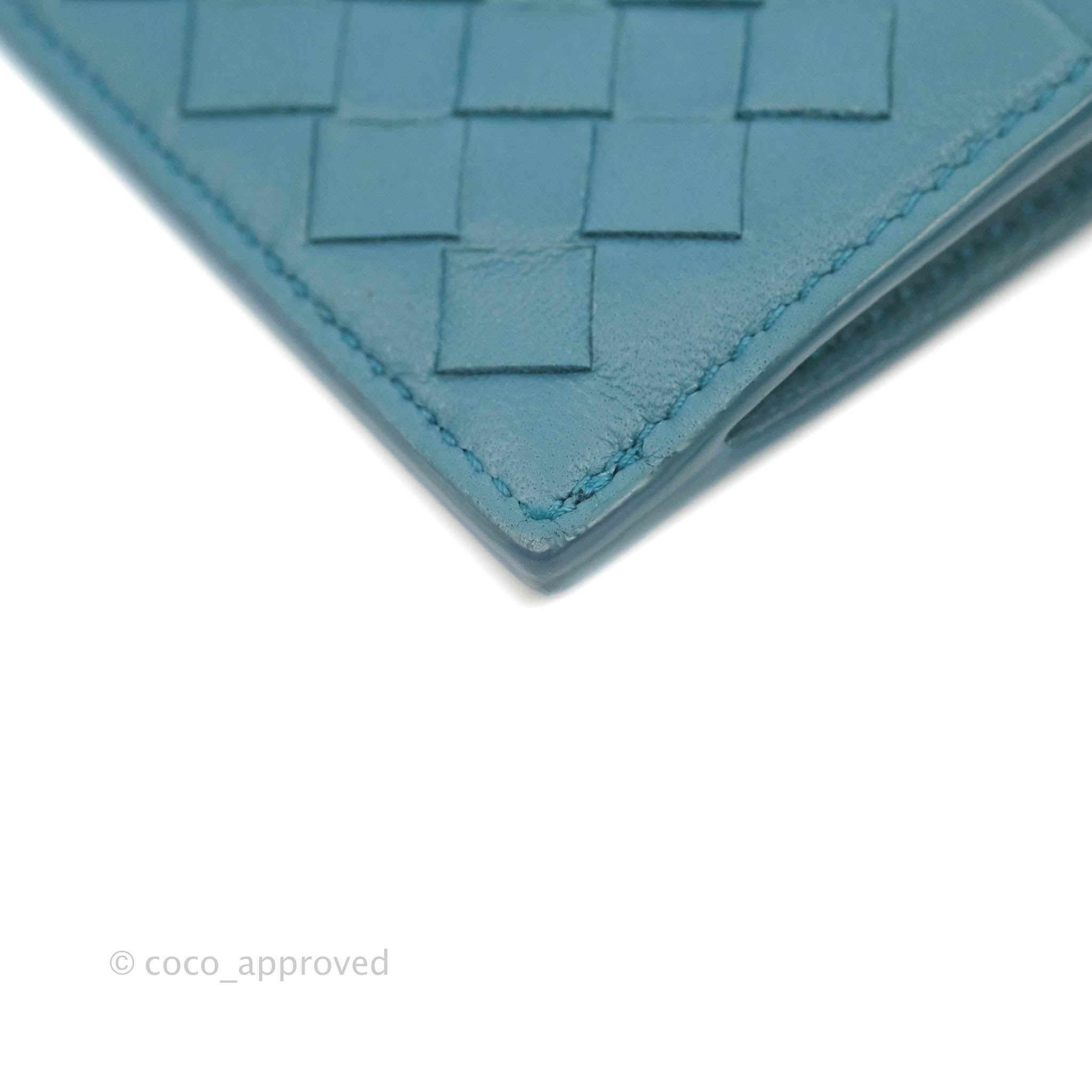 Bottega Veneta Intrecciato Leather Card Holder Wallet - Petrol Blue Luxury Slim RFID Blocking for Men & Women | Perfect for Everyday Use, Travel & Business
