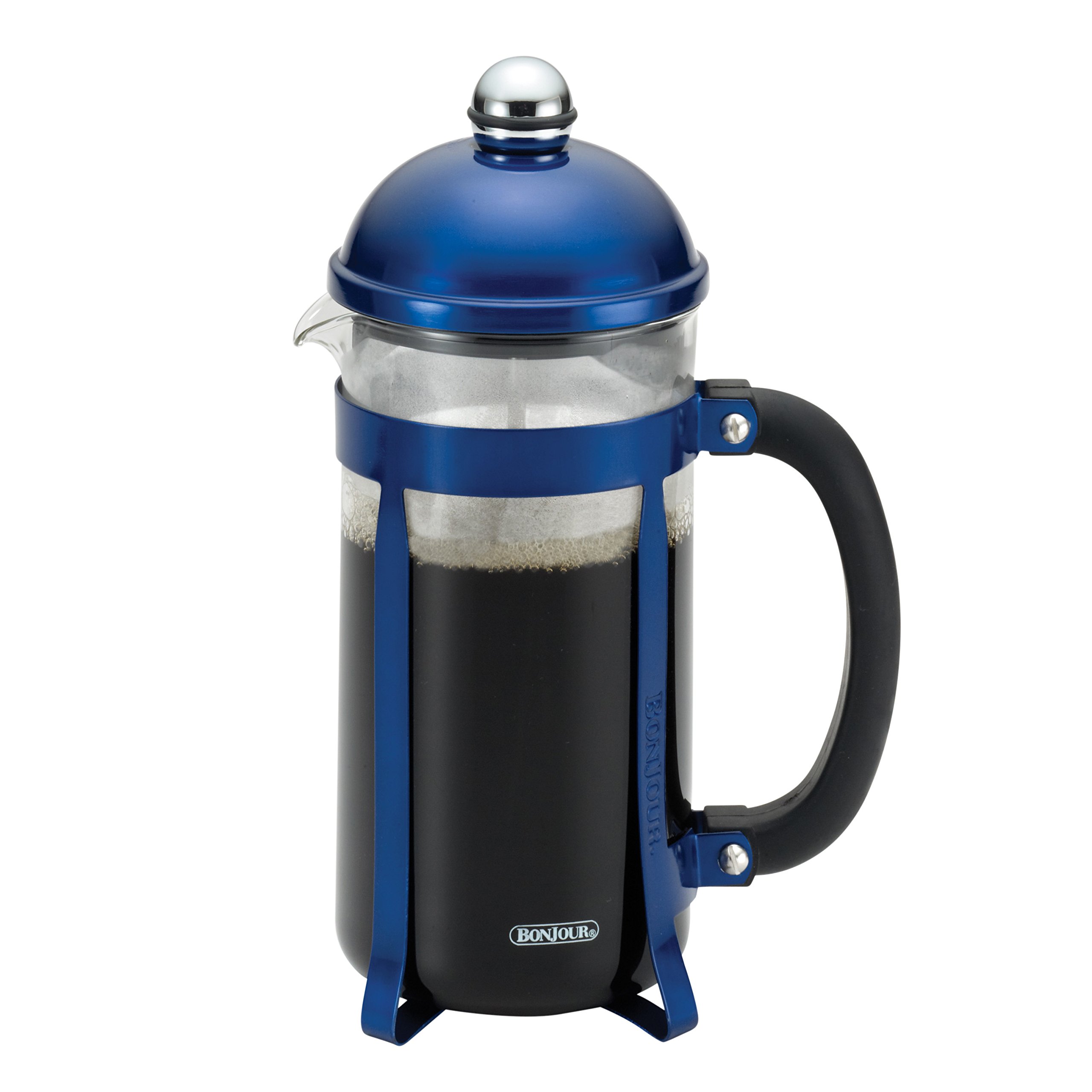 BonJour Coffee 8-Cup French Press Coffee Maker - Stainless Steel & Heat-Resistant Glass - Perfect for Home, Office & Camping - Blue