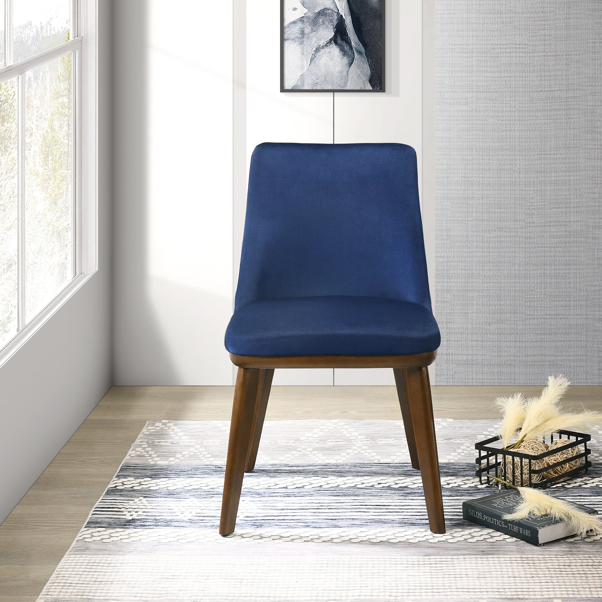 Premium Navy Blue Velvet Dining Chairs (Set of 2) - Modern Upholstered Side Chairs with Solid Wood Legs for Dining Room, Kitchen, or Office - Elegant Comfortable Seating for Home Decor
