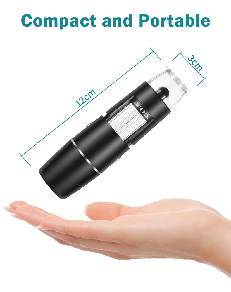 50X-1000X WiFi Digital Microscope - Wireless Handheld Magnifier Camera with 8 LED Lights - Compatible with Android/iOS Smartphones & Tablets - Perfect for Coin Collecting, Jewelry Inspection & Science Education