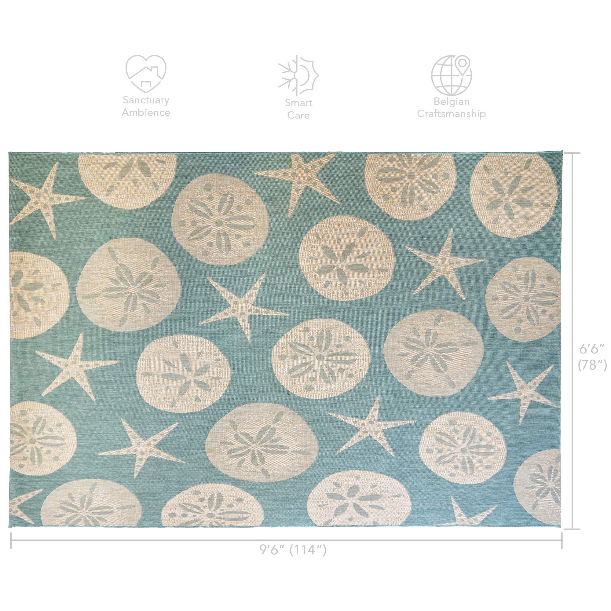 Gertmenian Indoor Outdoor Area Rug - Classic Flatweave Washable Carpet, Stain & UV Resistant, 6x9 Ft Medium, Sand Dollar Starfish Design in Oasis Green - Perfect for Deck, Patio, Poolside & Mudroom Use