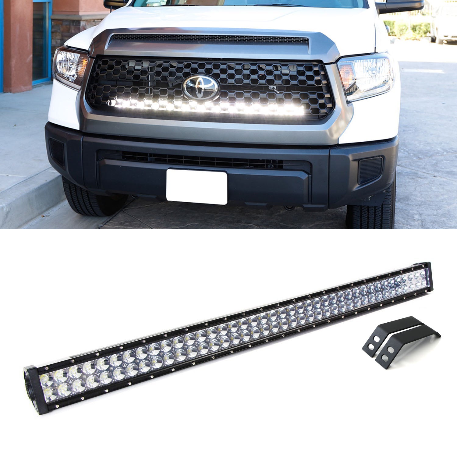 240W 40-Inch LED Light Bar with Behind Grille Mounting Kit & Wiring Harness - Compatible with 2014-2021 Toyota Tundra - Perfect for Off-Roading, Night Driving & Truck Customization