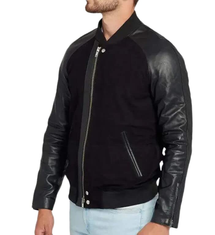 Premium Black Sheep Leather & Goat Suede Biker Jacket for Men - Stylish Motorcycle Outerwear for Casual & Night Out