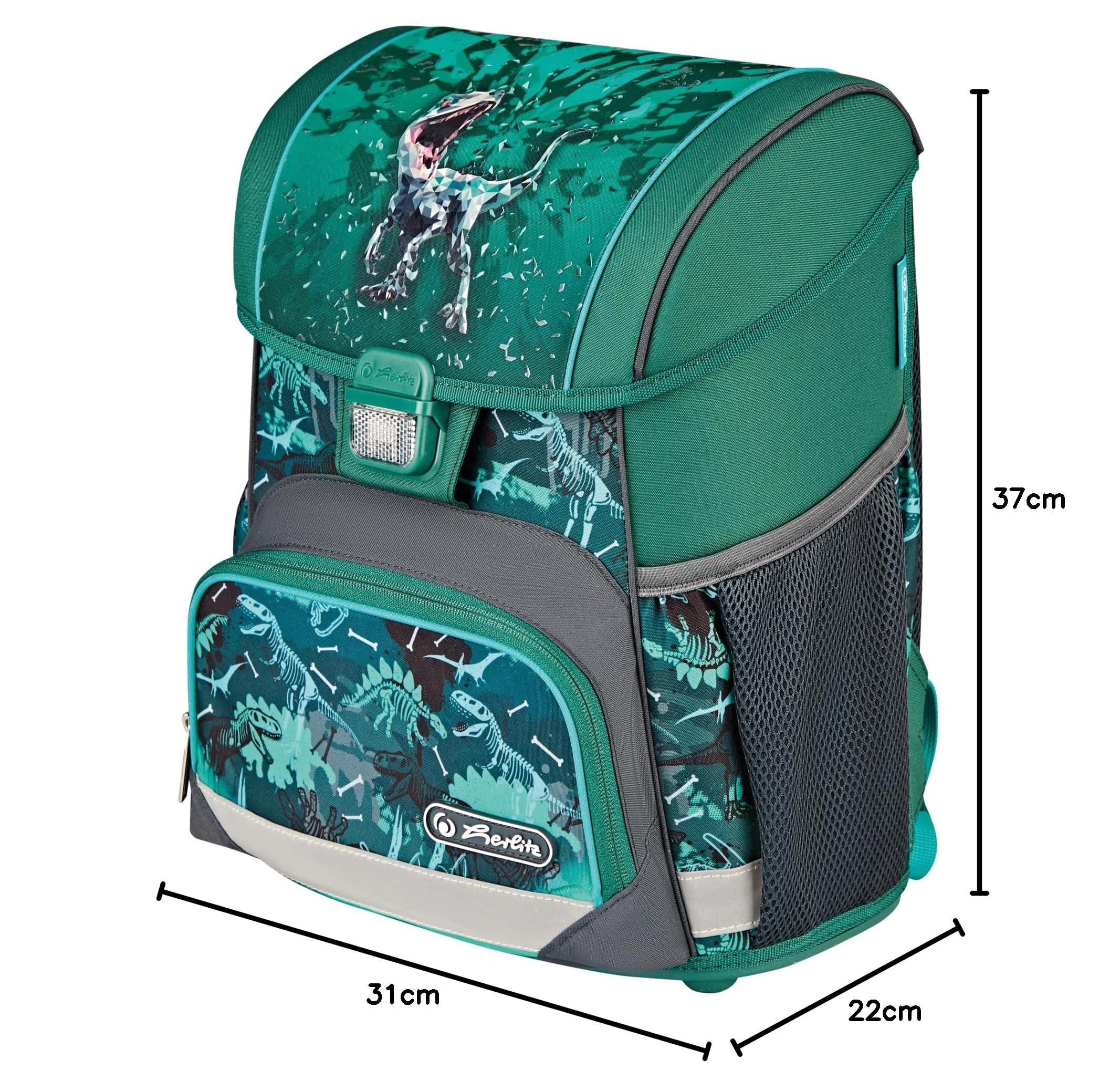 Herlitz Loop Plus Green Rex School Backpack for Kids - Lightweight, Durable & Ergonomic Design - Perfect for Elementary Students, Day Trips & Outdoor Adventures