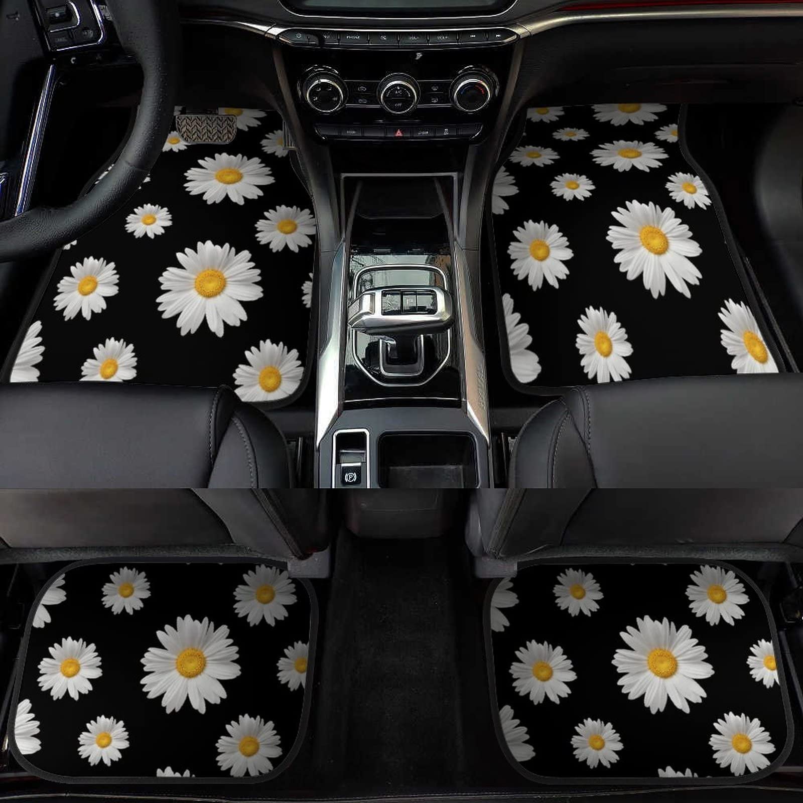 Daisy Print Car Floor Mats Set of 4 - Non-Slip Floral Design Auto Accessories for Cars, SUVs, Vans & Trucks | Perfect for Everyday Commute, Road Trips & Protecting Your Vehicle Interior